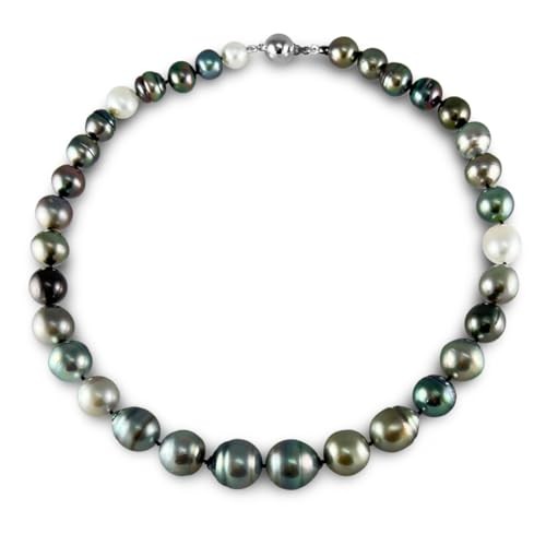 8.5-14mm Multicolor Tahitian South Sea Pearl Necklace AA+ Stylish Clasp 17″