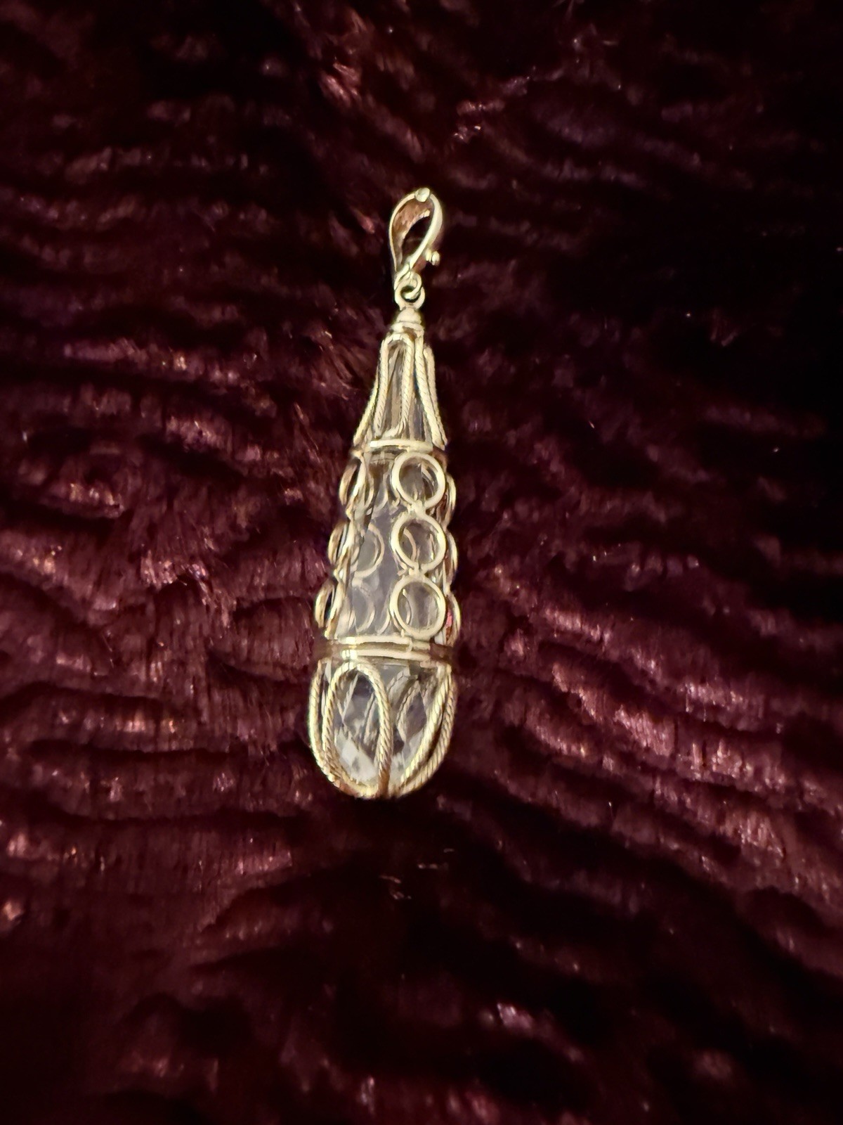 Vintage MILOR ITALY 14k Gold Caged Crystal Pendant 9.7 Grams 2.5 Inches Long