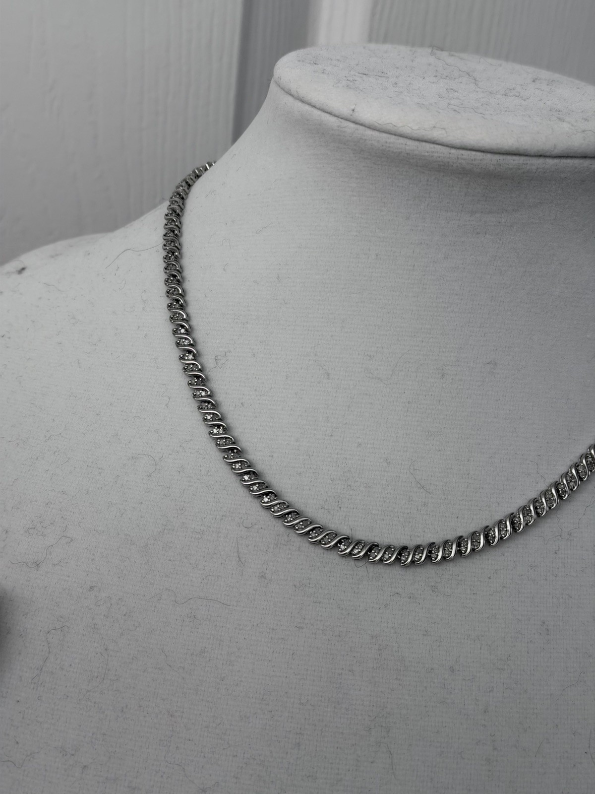 Vintage 17” Diamond Tennis Chain Necklace – 200 Melee Diamonds, 24g .925 Silver