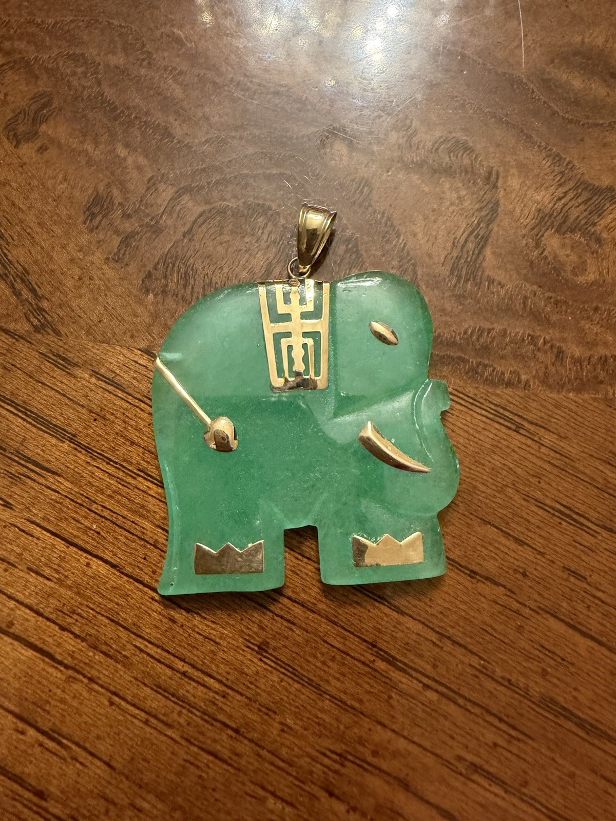 Jade Elephant Pendent With Gold Accent