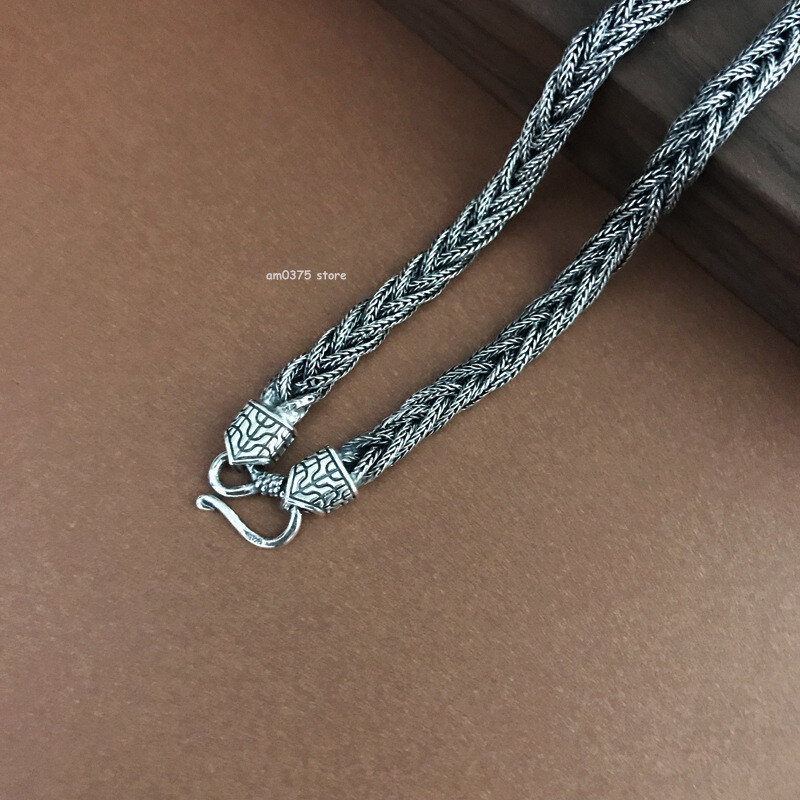 Real S925 Sterling Silver Necklace Women Men 6mm Weave Wheat Link Chain 24inch