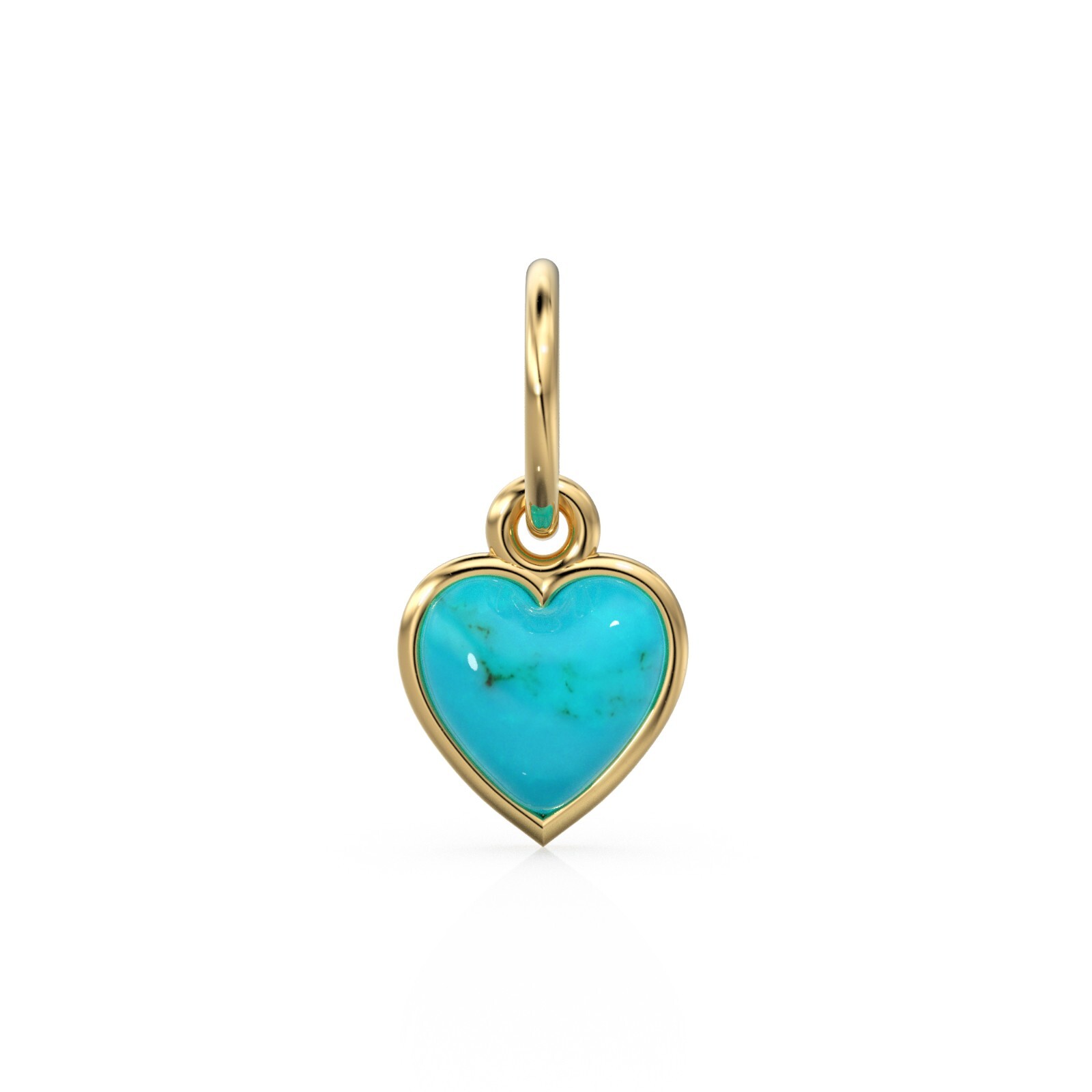 14K Solid Gold Turquoise Heart Charm Pendant Natural Blue Gemstone Jewelry