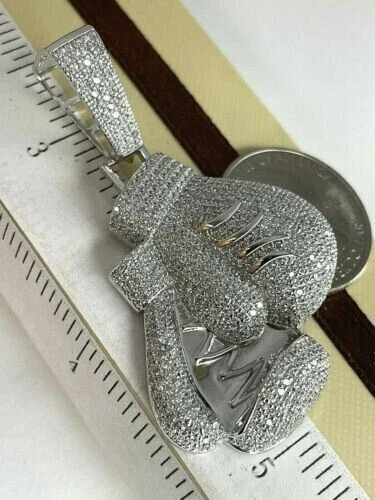14K White Gold Finish 3.00Ct Lab Created Diamond Bling Boxing Glove Pendant