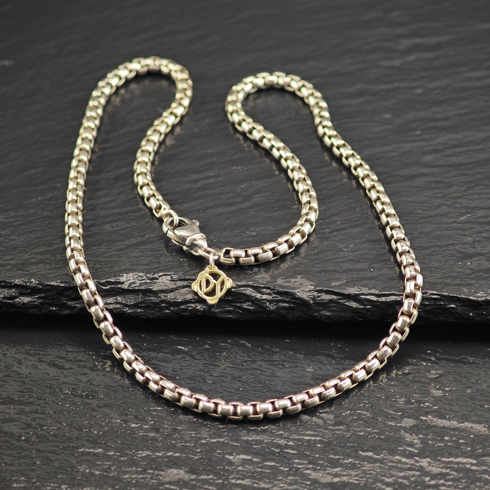 David Yurman 14k Gold Accent, Sterling Silver 3.5mm Box Chain Necklace 16″ N2715