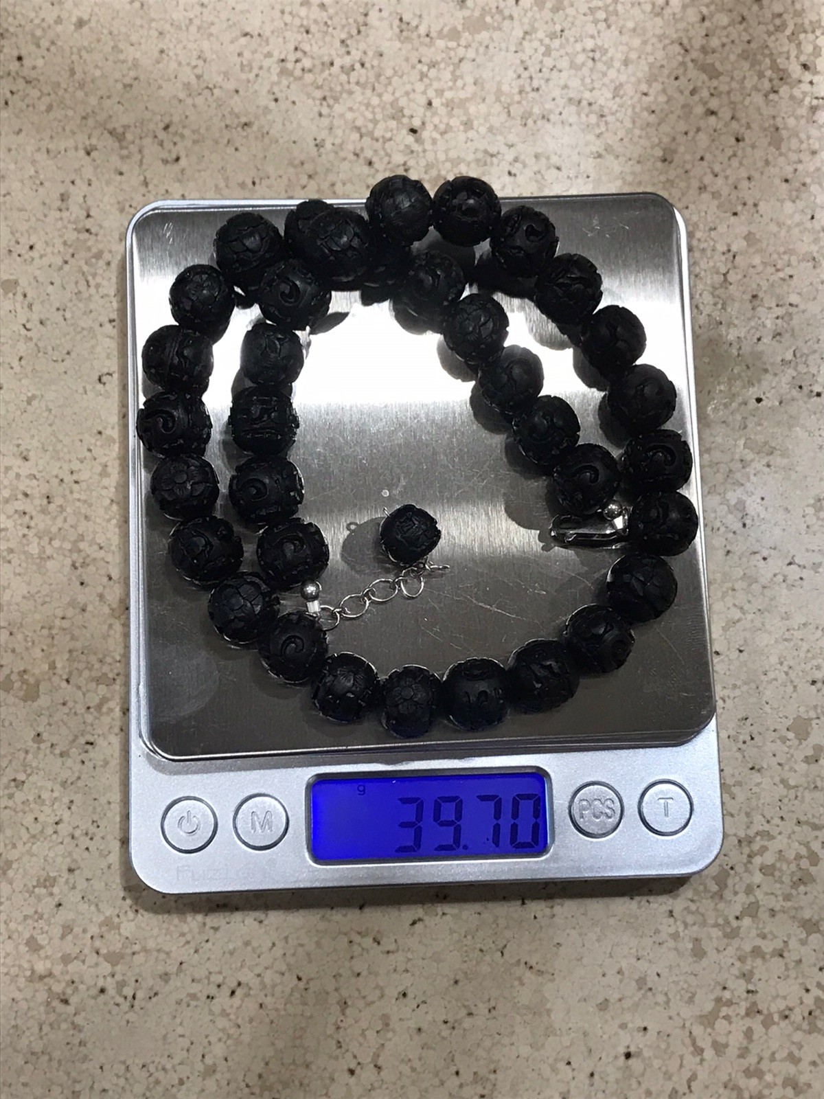 Sterling Silver 925 Black Plastic Beaded Textured Necklace 39.70 g 19” Unisex