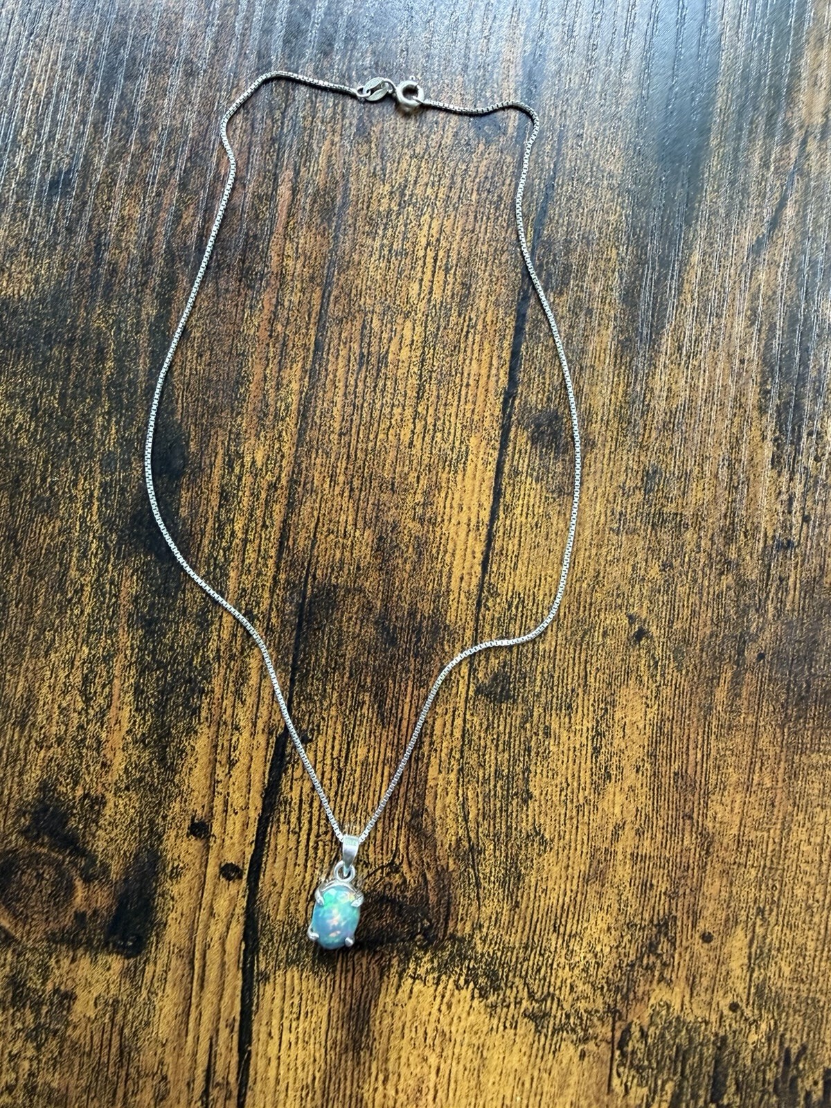 925 Sterling Silver Natural Black Australia Opal Pendant Necklace 15.75”