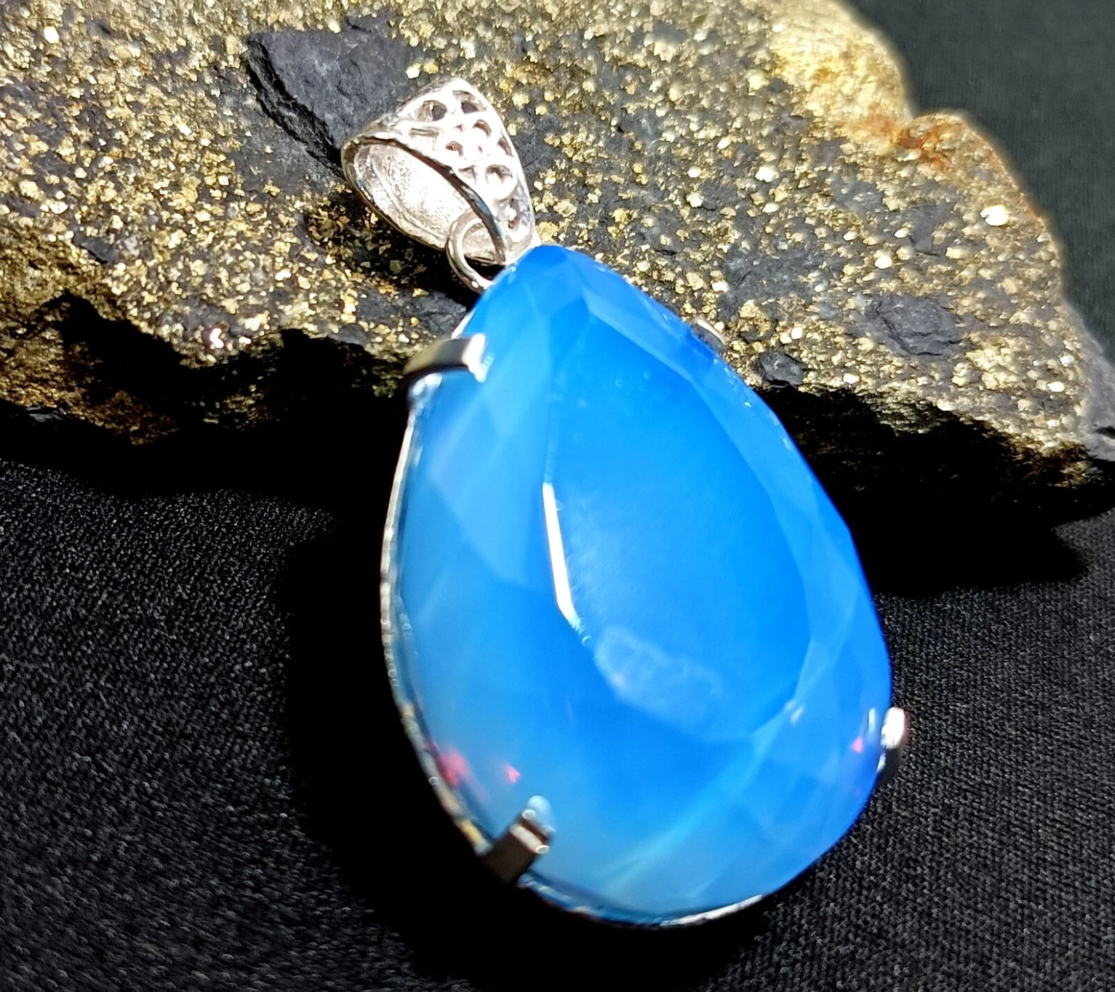 Natural Blue Opal 106 Ct Pear Cut 925 Sterling Silver Fine Jewelry Pendant