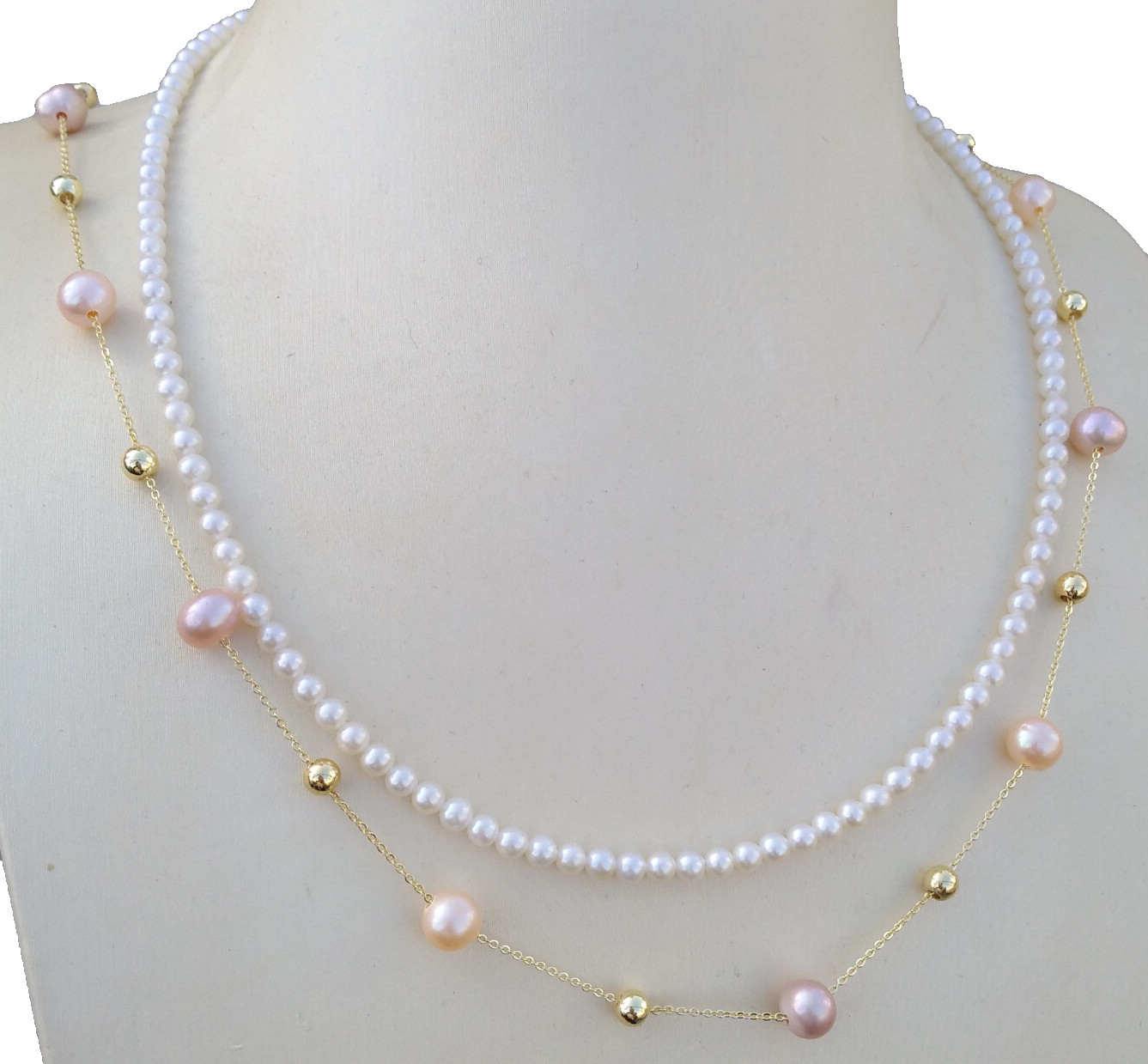 Gorgeous Two Strands AAA South Sea Multicolor Pearl Necklace 17″ 19″ 14k Gold P
