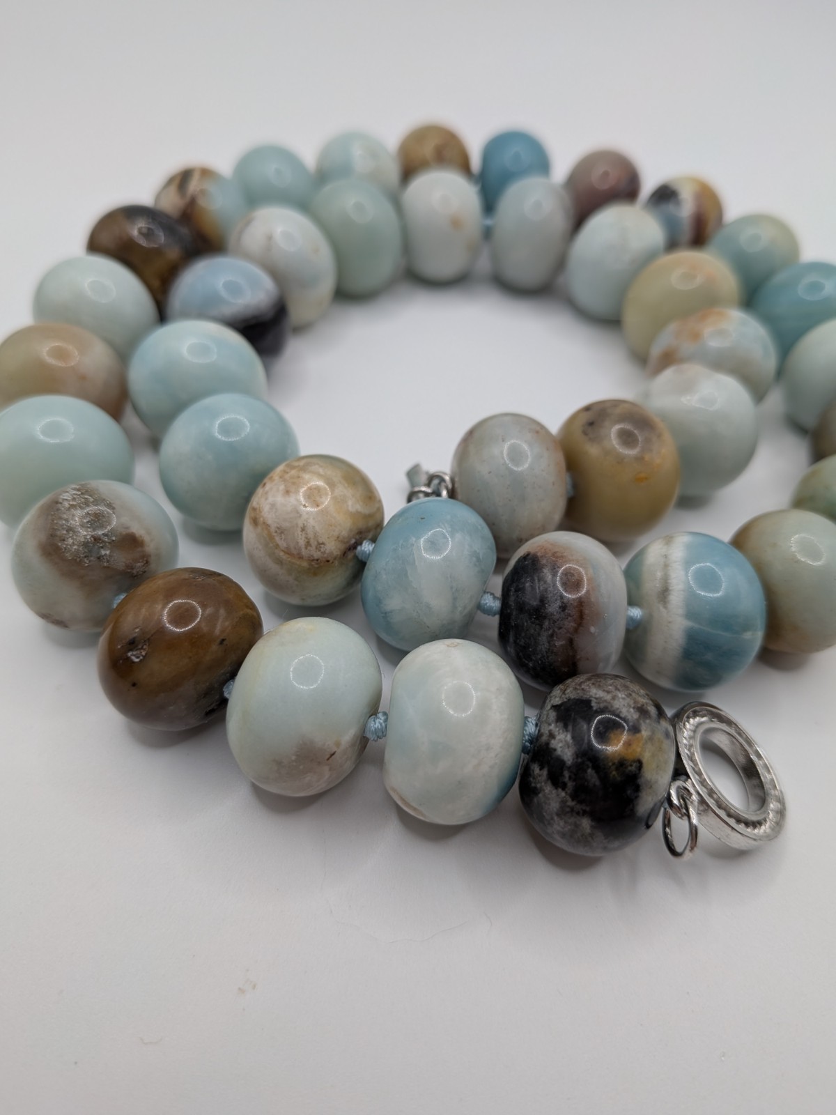 Lucas Lameth LUC Amazonite Beaded Necklace 925 Sterling Silver Clasp Statement