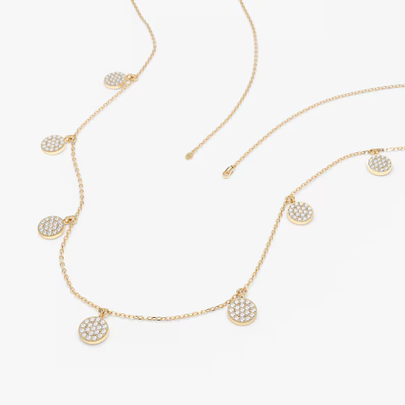 Disc Station Necklace For New Year Gift Round Natural Diamond GH/SI GDGL Certify