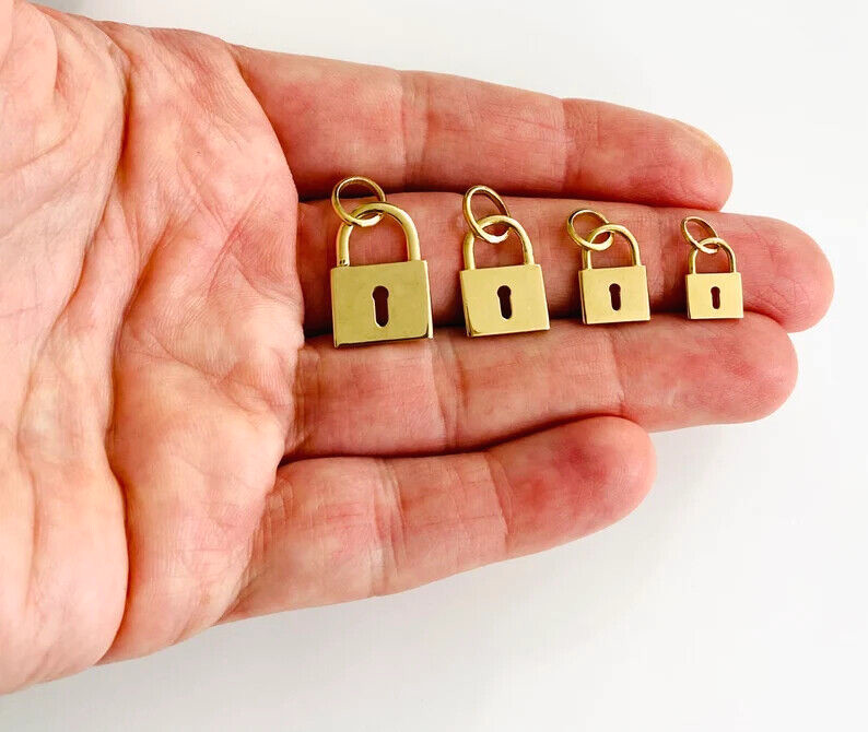 14k Solid Gold Padlock Pendant, 14K Solid Gold Lock Charm Pendant – T016