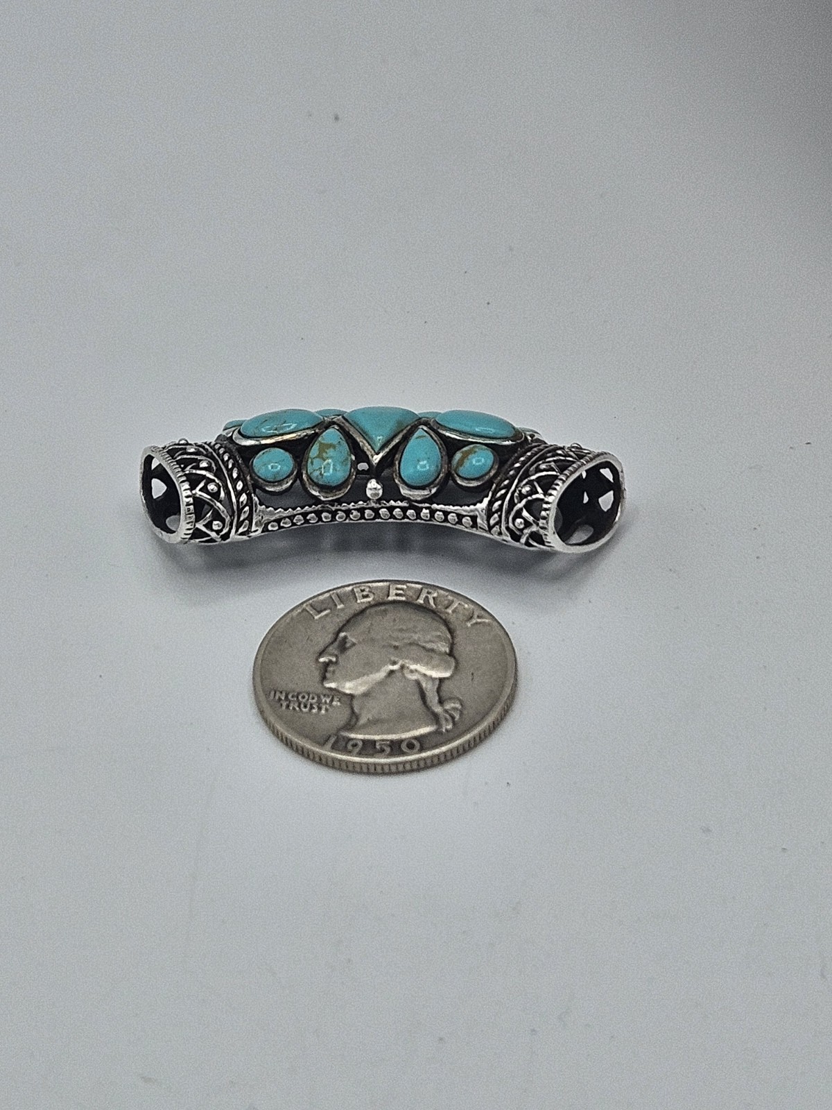 925 Sterling Silver Turquoise Slide Pendant Necklace Popcorn Chain 18″ 0085