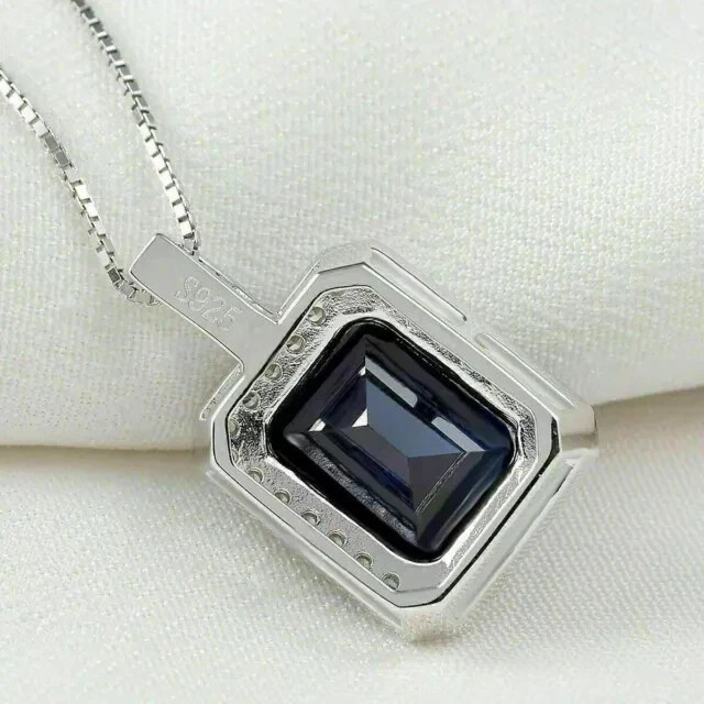 2Ct Emerald Cut Lab-Created Sapphire 14K White Gold Plated Beautiful Pendant