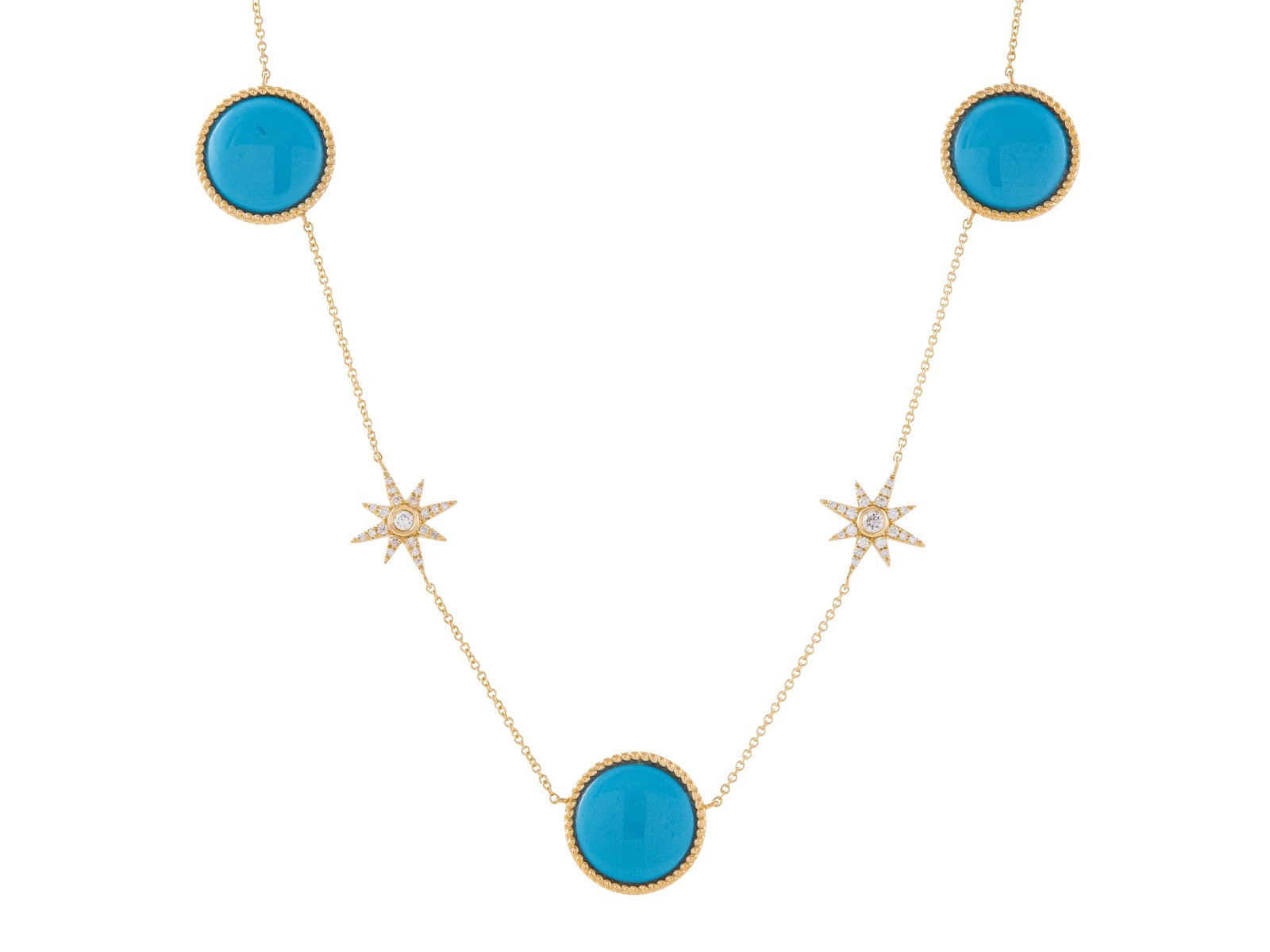 14K Yellow Gold Natural Diamond and Turquoise Fashion Necklace