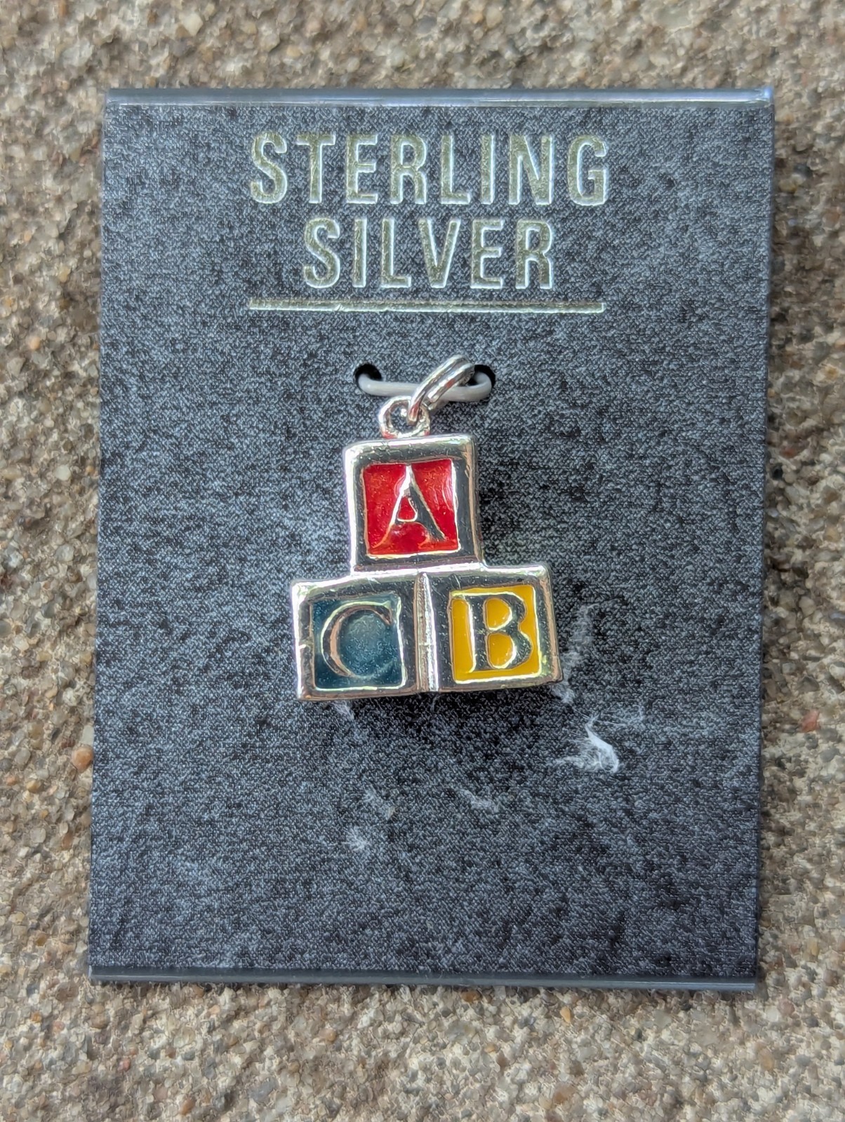 Letter Block Enamel Charm Pendant – Sterling Silver 925 NOS