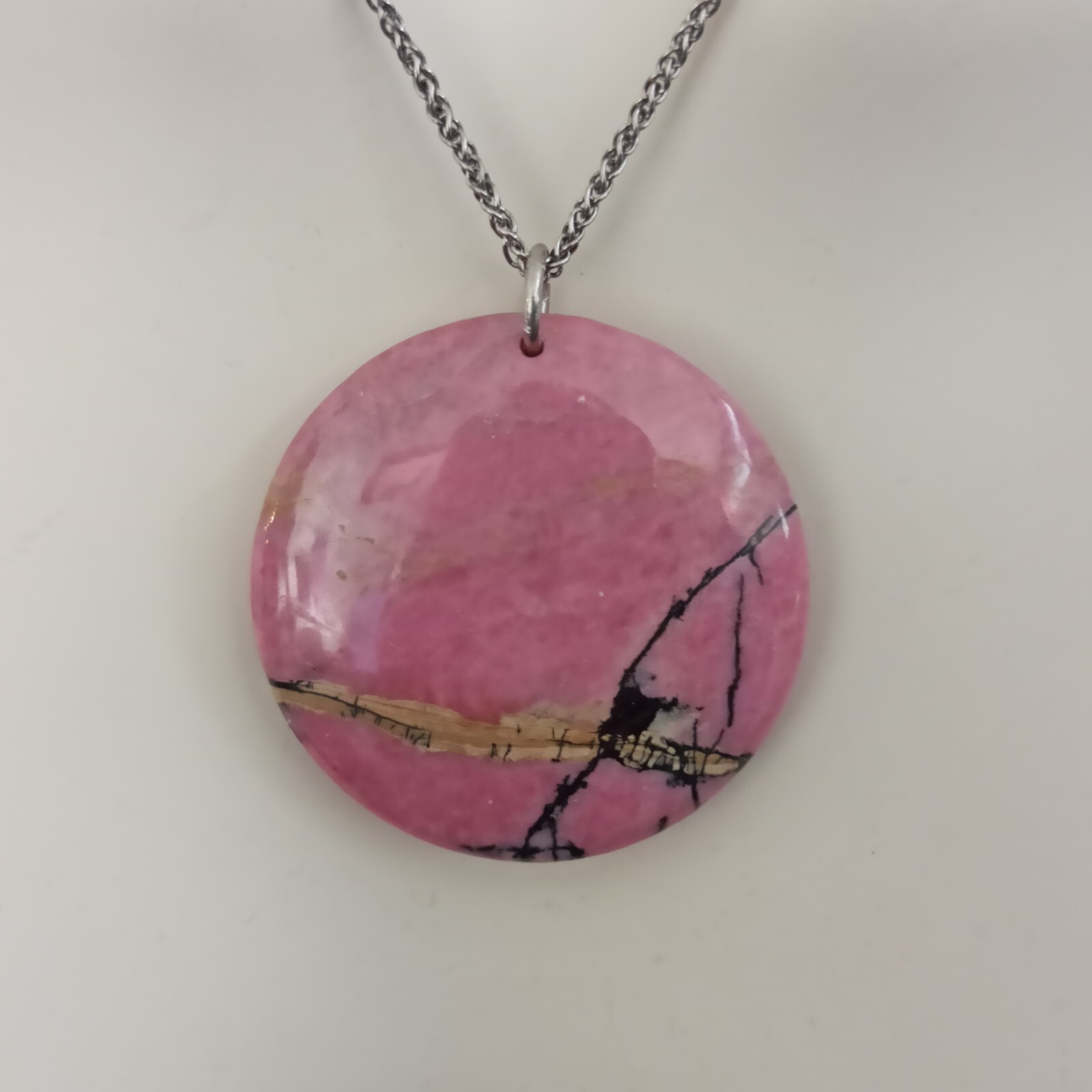 Natural Stone Pendant Sterling Silver Necklace Huge Natures Abstract Art Pink