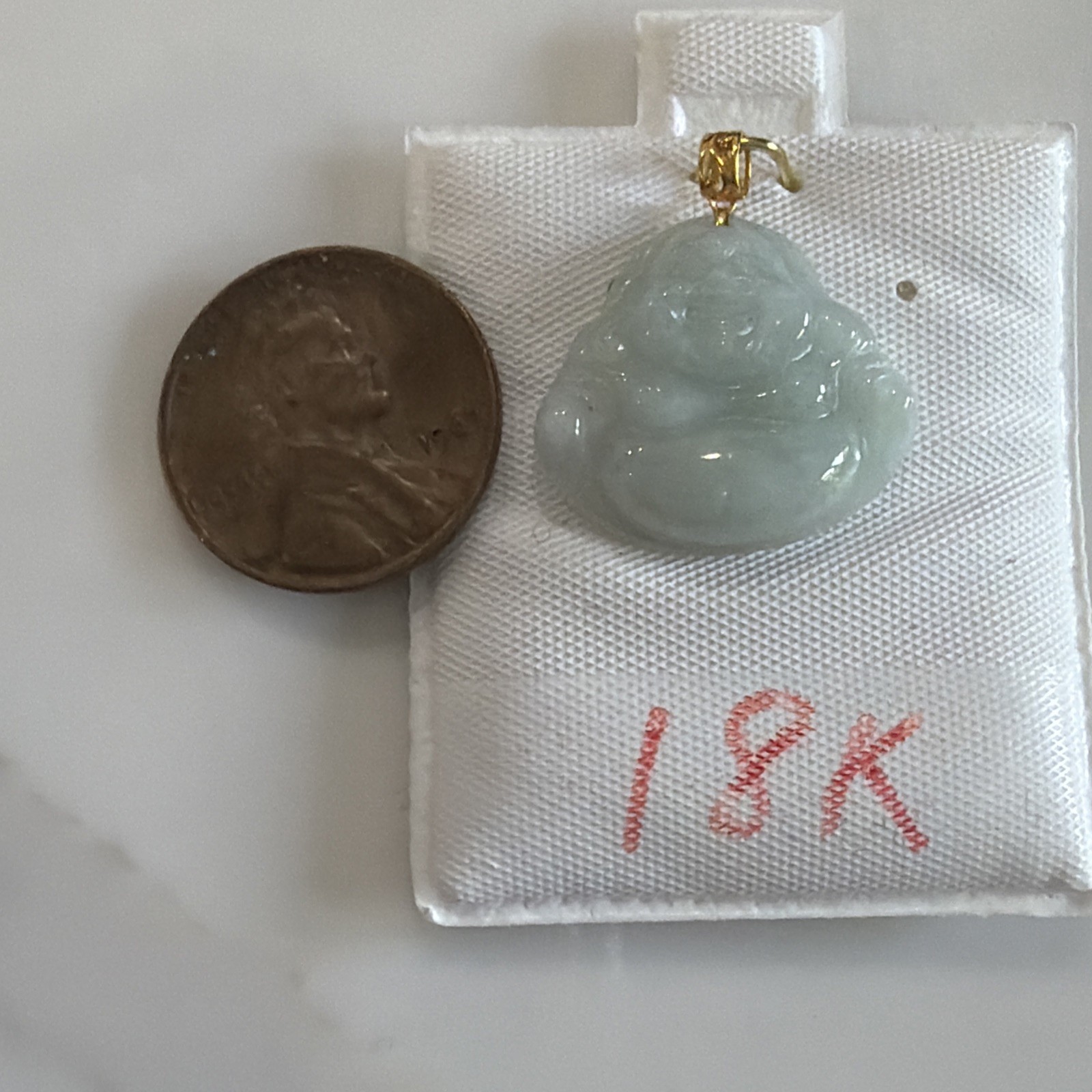Light Green Laughing Buddha Jade Pendant (18k)