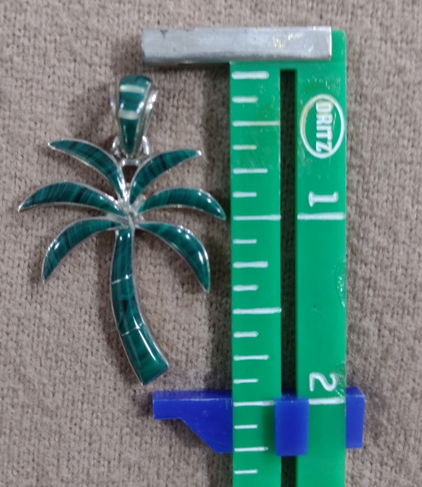 Malachite & Sterling Silver Palm Tree Pendant Stamped RR STERLING