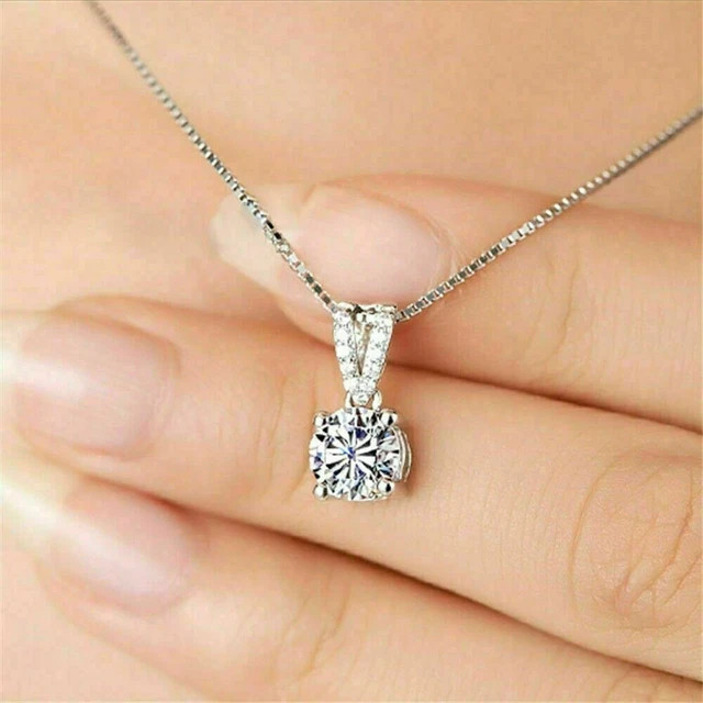 2Ct Round Lab-Created Diamond Solitaire Pendant Necklace 14K White Gold Finish