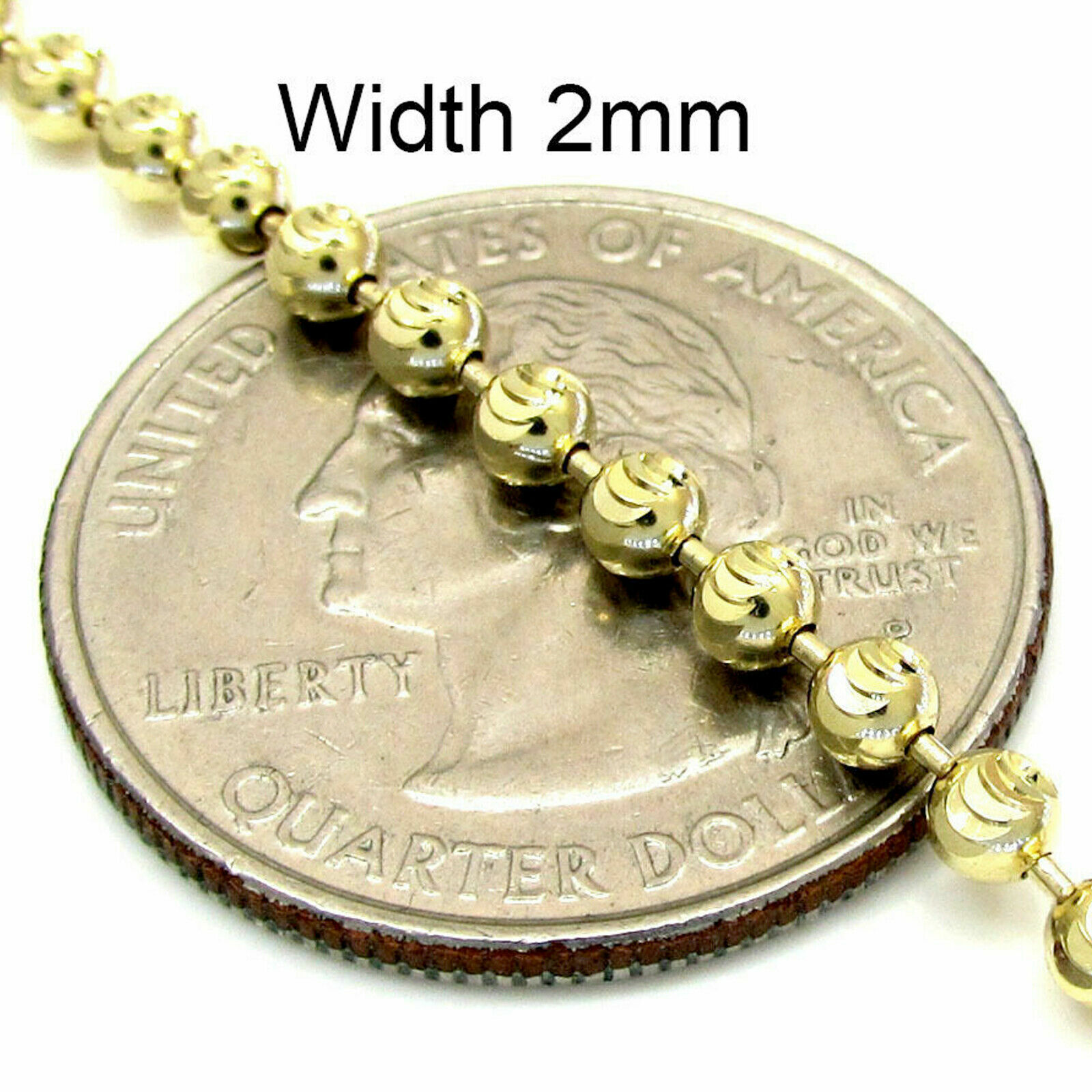 14K Yellow Gold 2MM Bead Ball Diamond Cut Moon Chain Necklace 16 – 24 Inches