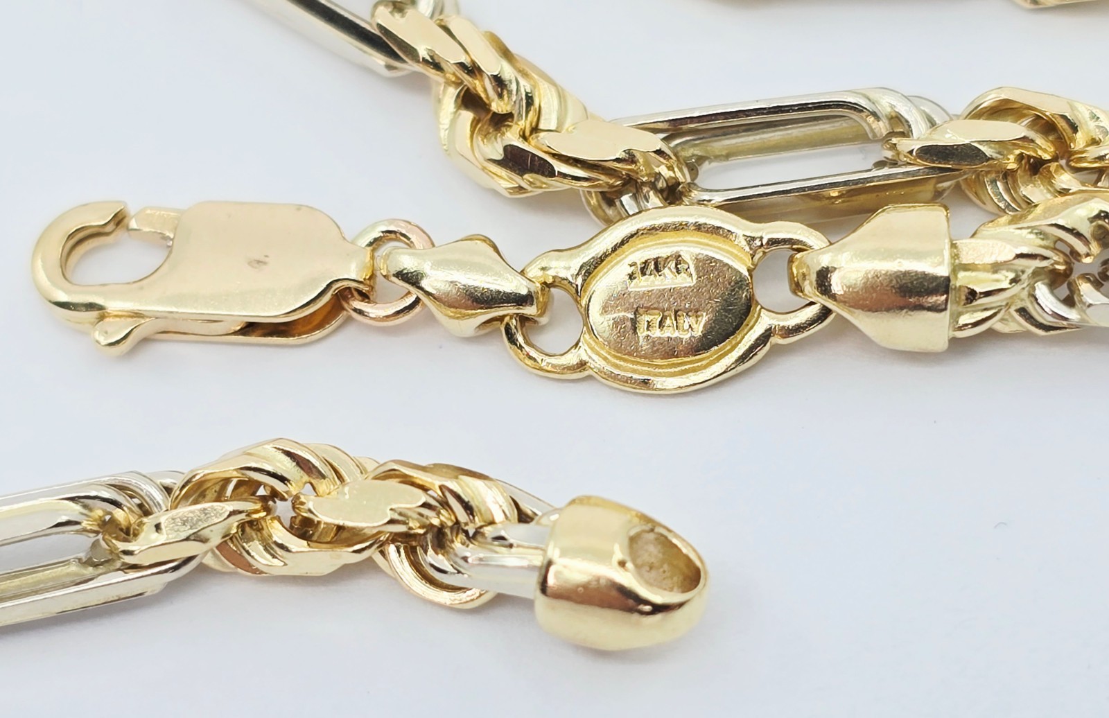 14K Two Tone Multi Color Gold Designer Milano Rope Chain Necklace – 26.5″ Length