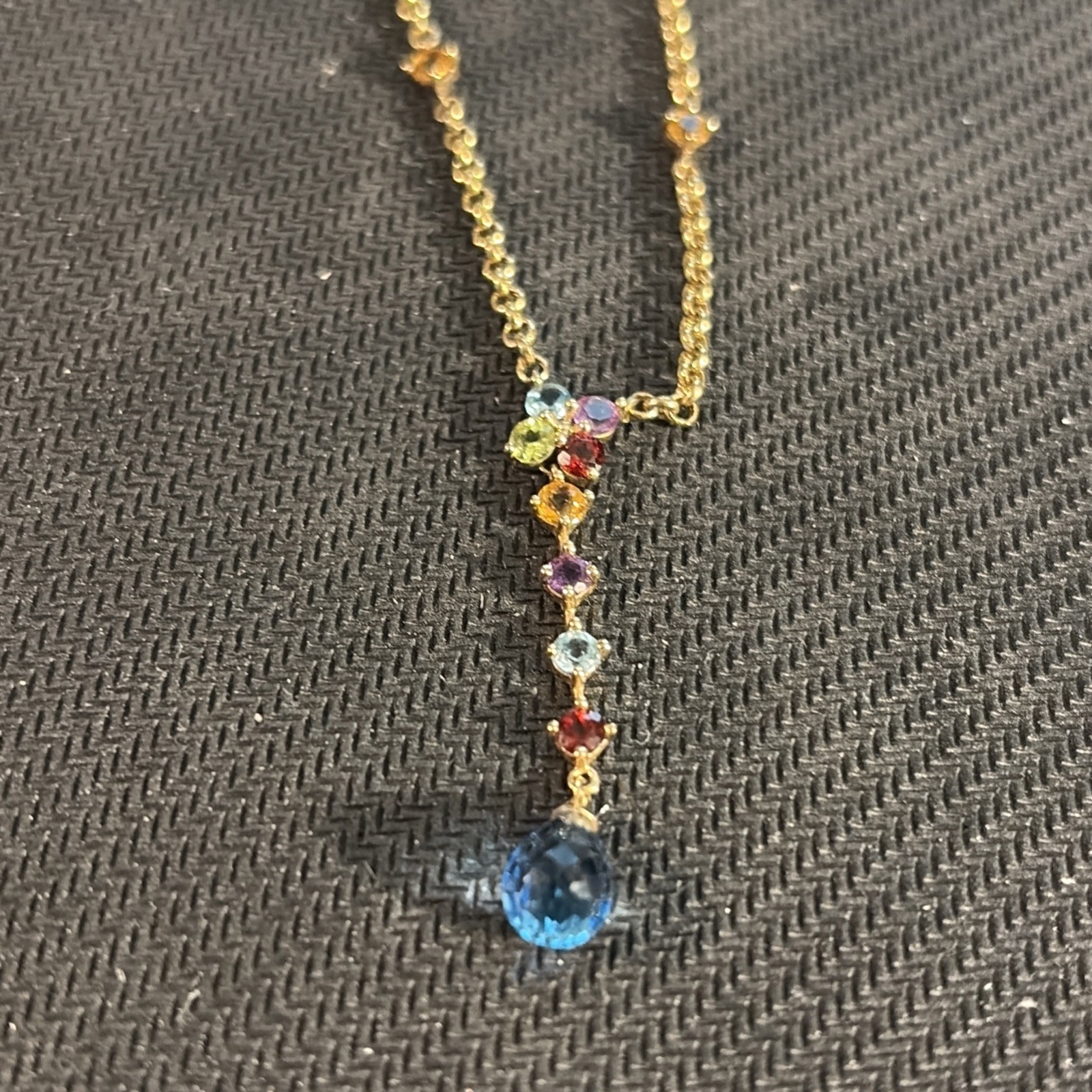 10k Yellow Gold Multi Stone Drop Down 16.25” Necklace. 3.70 Grams