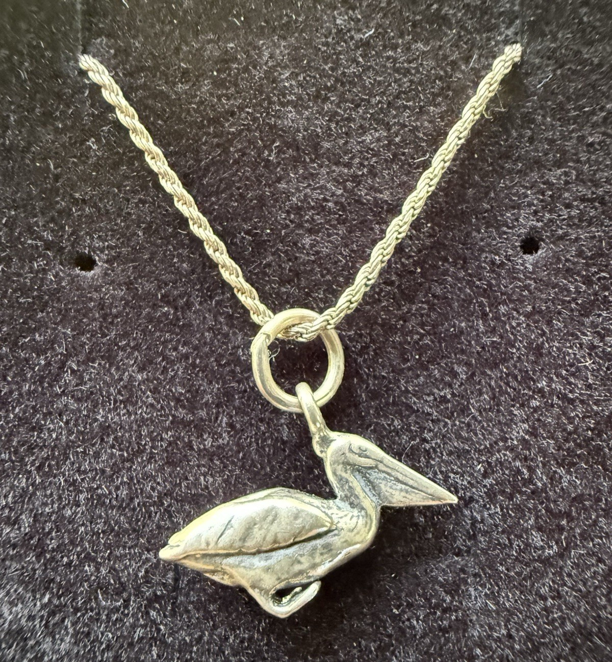 Vintage 925 Sterling Silver Pelican Bird Pendant Necklace 24″ Chain 5.2g