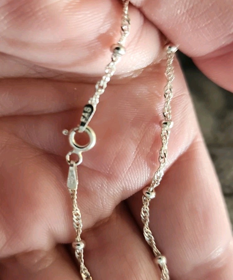 Real Solid Sterling Silver Diamond Cut Rope Chain Bracelet Dainty Womens