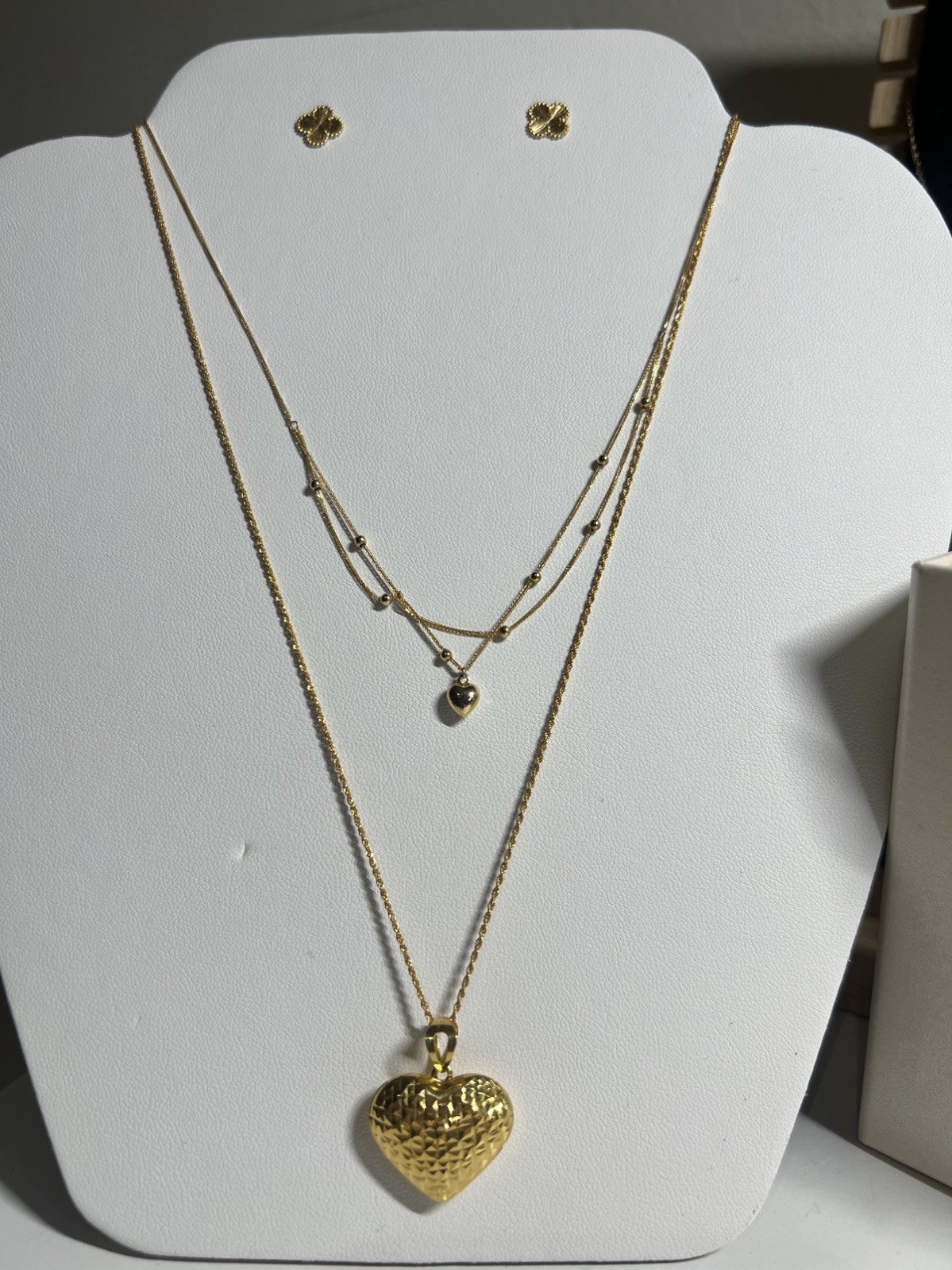 Genuine 18K Solid Gold Diamond Cut Heart Pendant Necklace 18″ Rope Chain 750