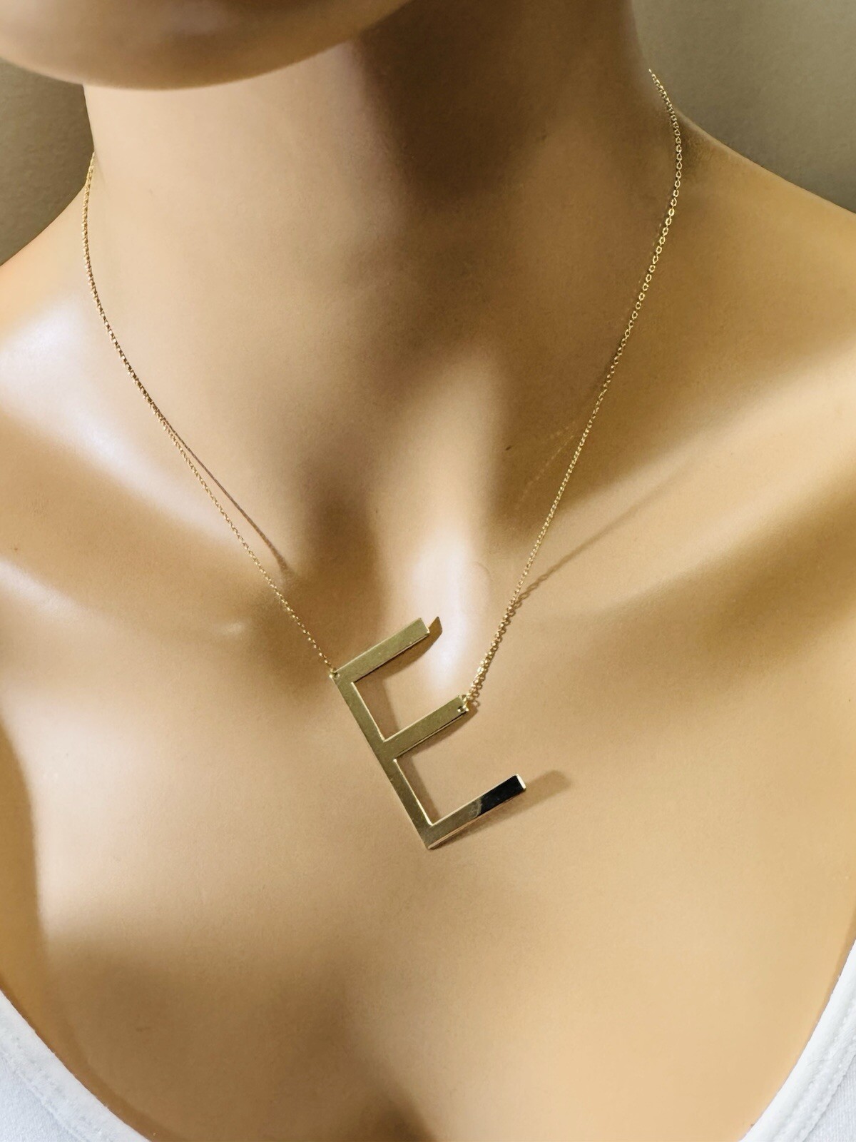RARE 18K 750 Fine Gold Letter E initial Necklace 16.5/17.5” Long 1mm 4.3g