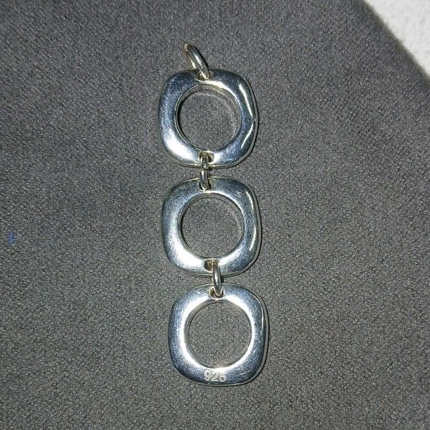 Sterling Silver 925 Asymmetrical Three-Link Open Cushion Square Pendant