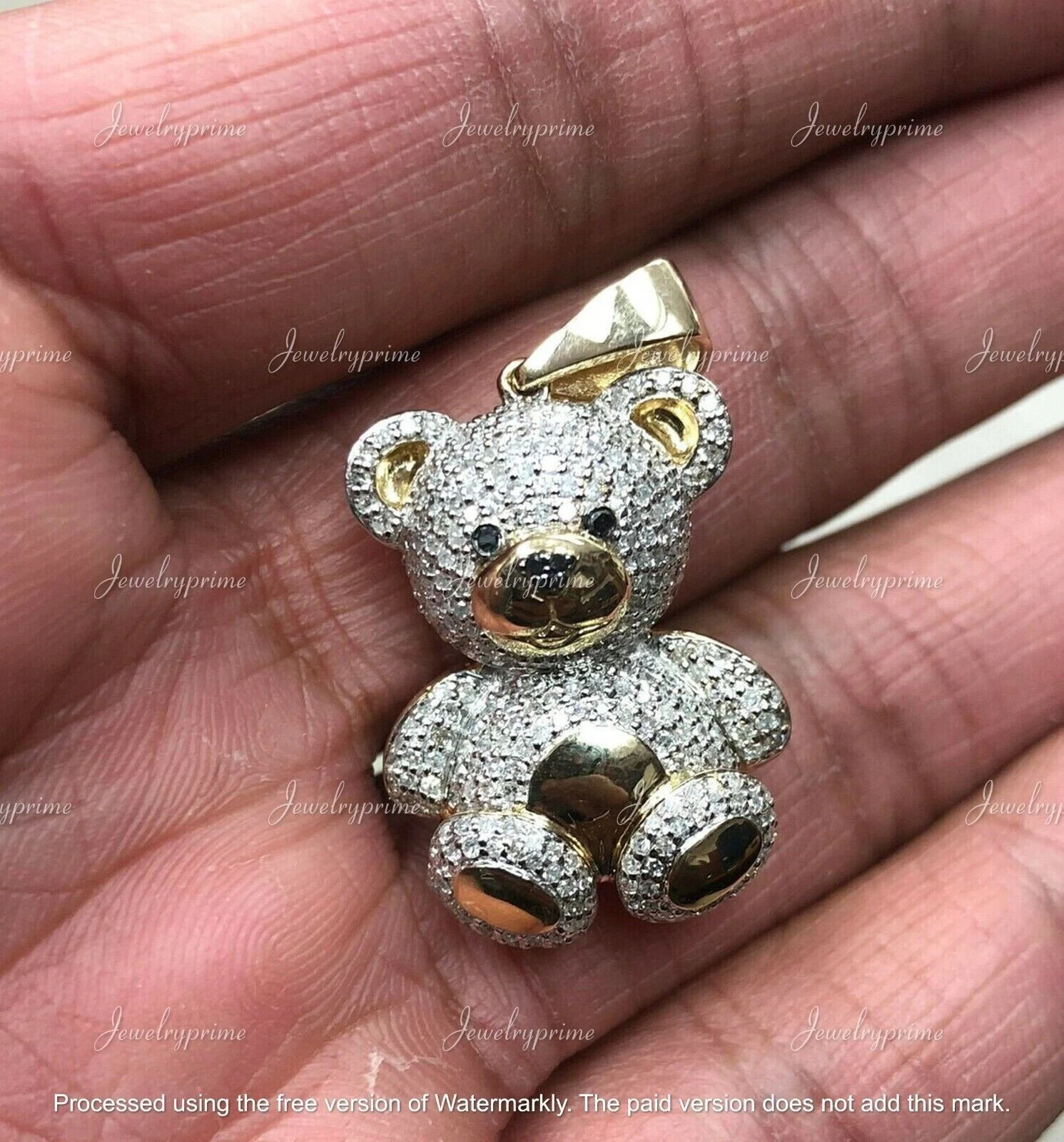1.00 Ct Round Cut Lab Created Diamond Teddy Bear Pendant Gift Yellow Gold Plated