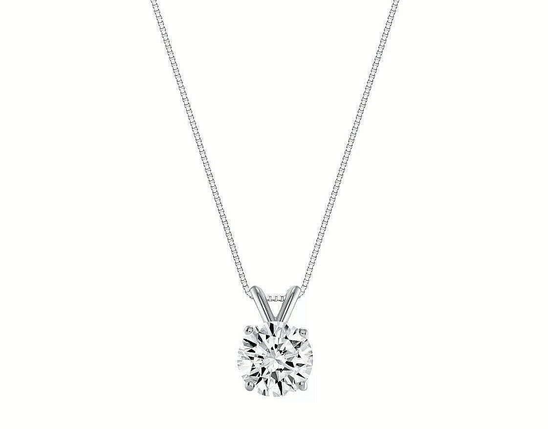 1.00 Ct Round Brilliant Cut FL/D Certified Moissanite 14K White Gold Pendant 18″
