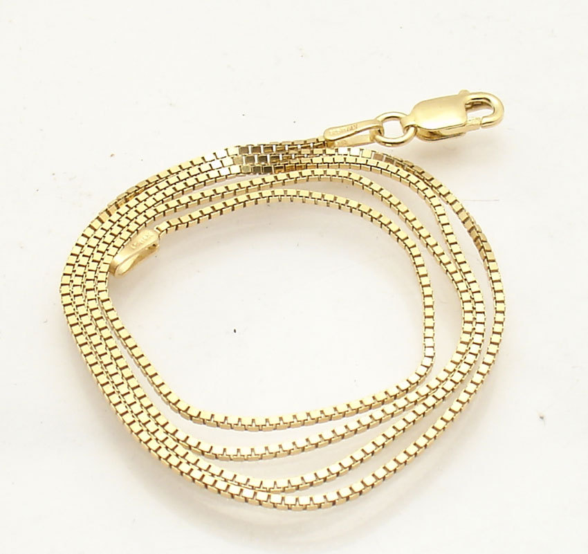 1mm Italian Venetian Square Box Chain Necklace 14K Yellow Gold Plated 925 Silver