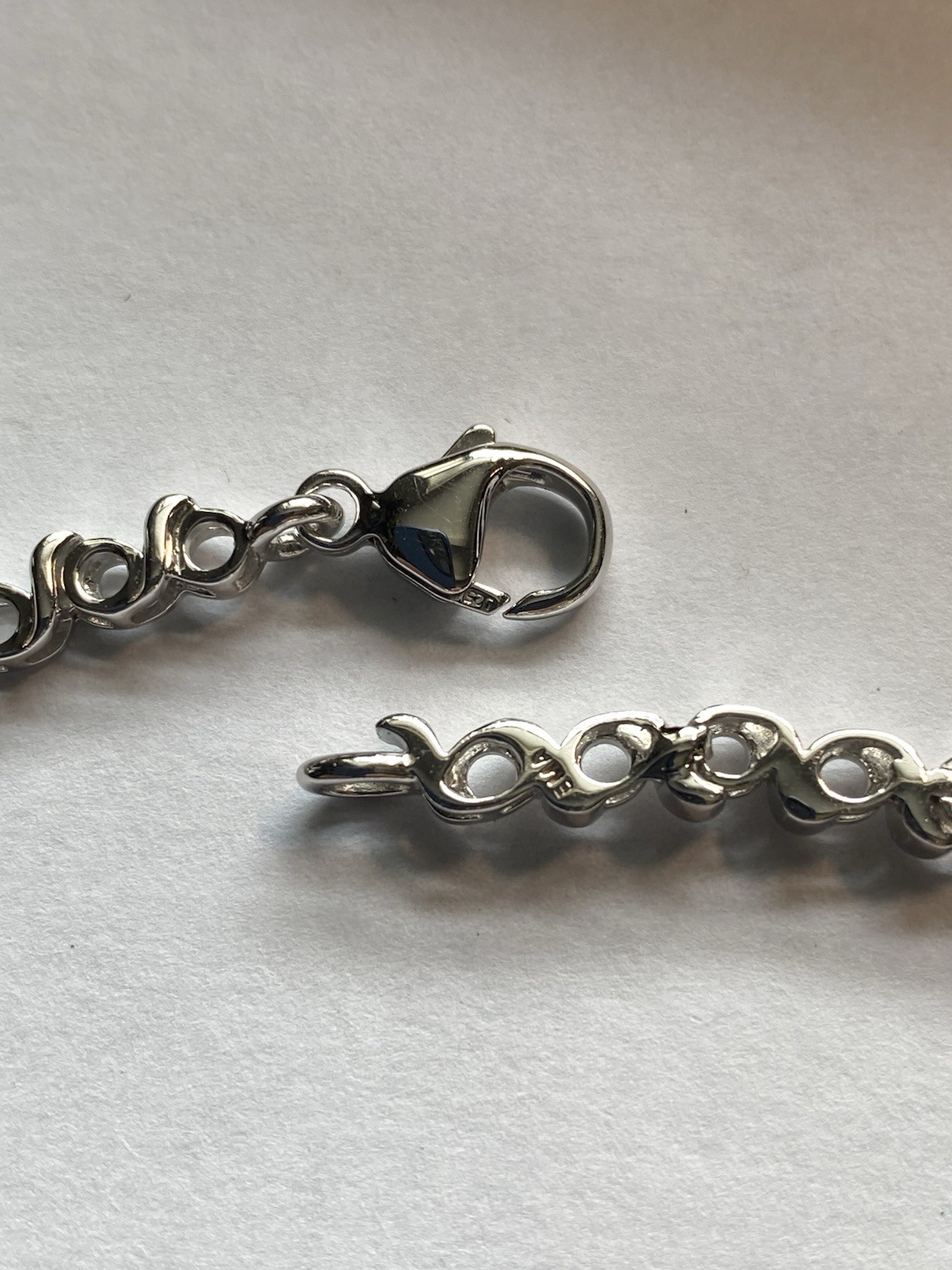 925 Sterling Silver Lab Created Blue & White Sapphire Tennis Necklace Signed EMA