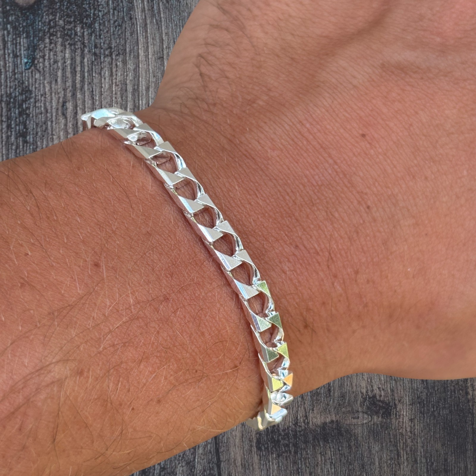 6mm Square Curb Link Bracelet – Real Solid 925 Sterling Silver MADE IN ITALY