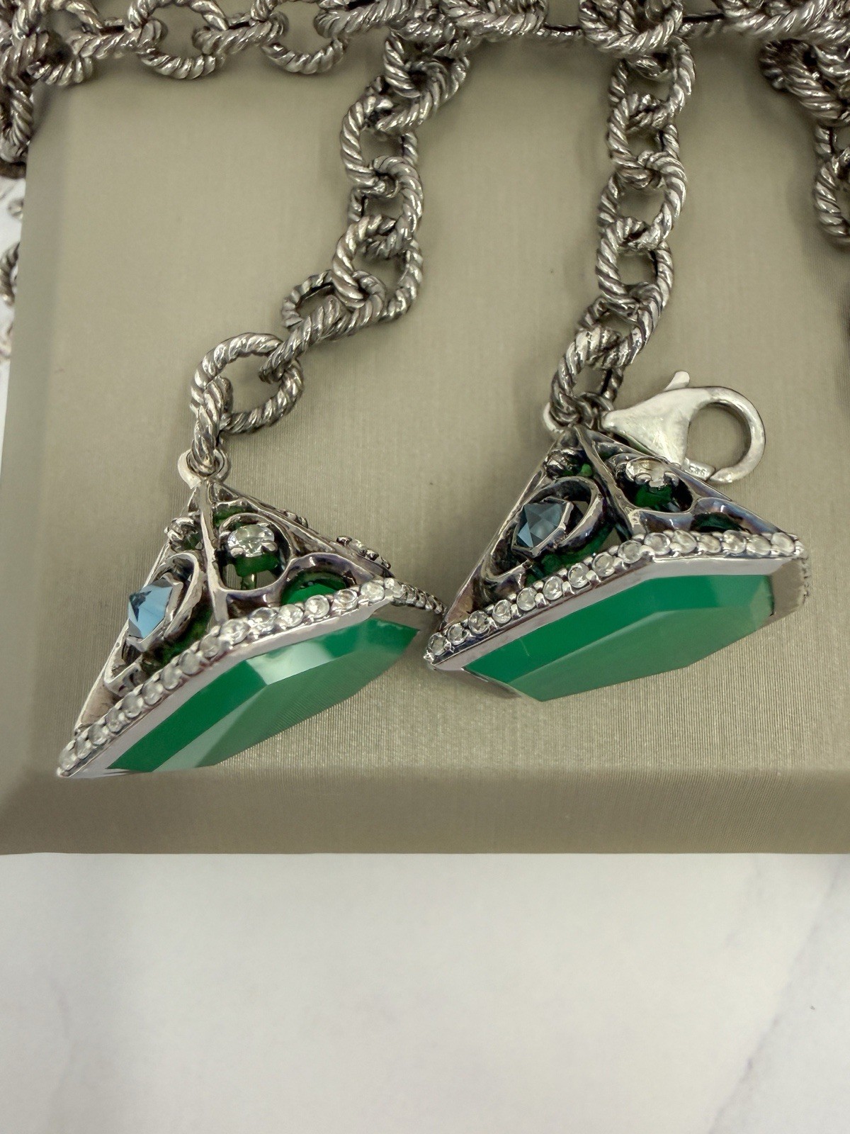 Ellure 925 Green Onyx London Blue & White Topaz Convertible Lariat Necklace