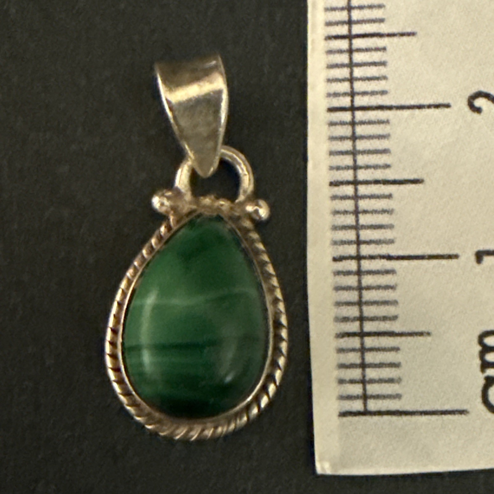Vintage Sterling Silver and Malachite Pendant Marked 925