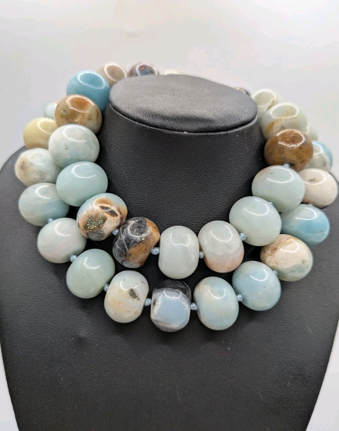 Lucas Lameth LUC Amazonite Beaded Necklace 925 Sterling Silver Clasp Statement
