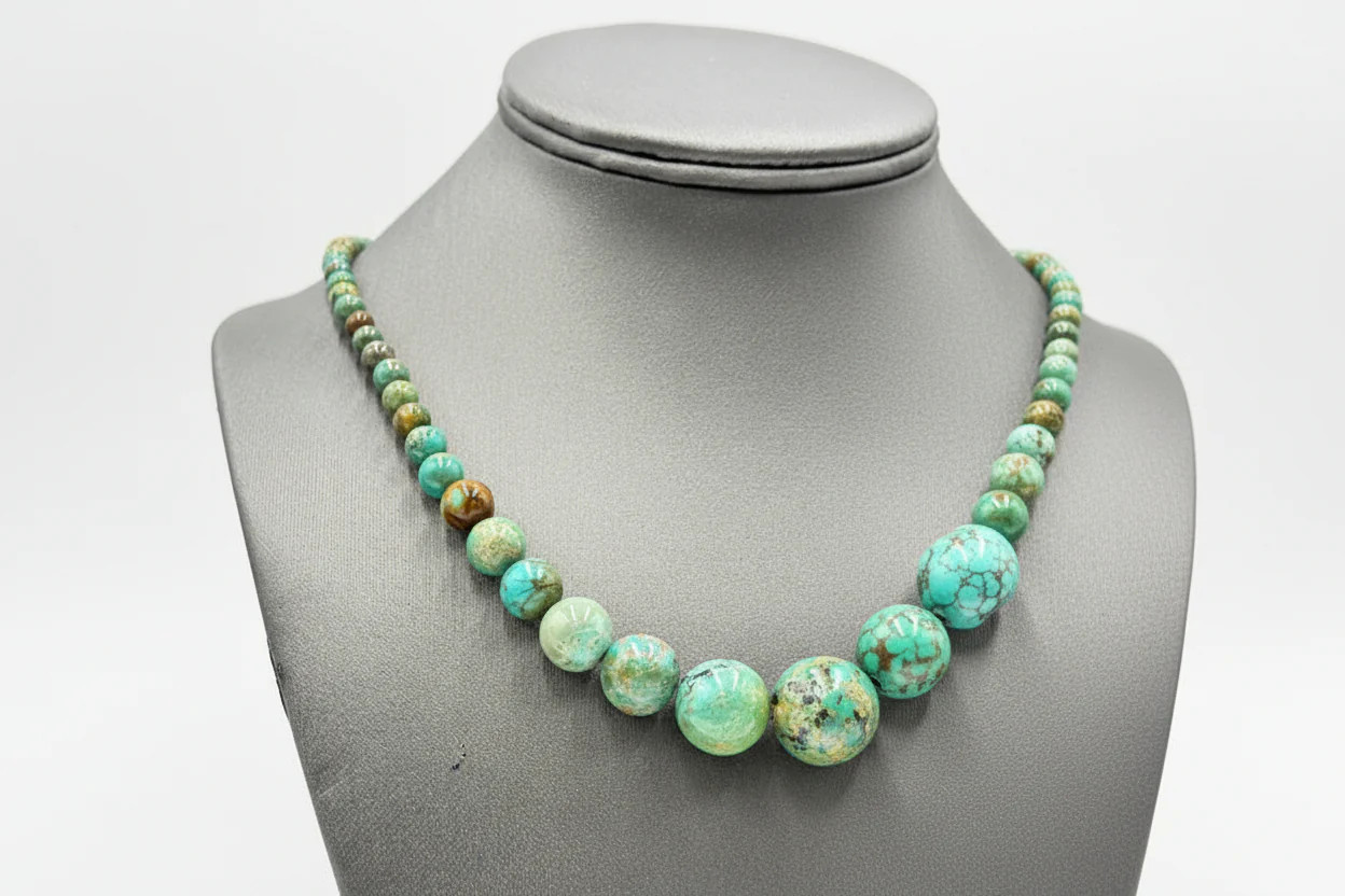 Jay King Sterling Silver New Red Skin Turquoise Graduated Round Bead Necklace,
