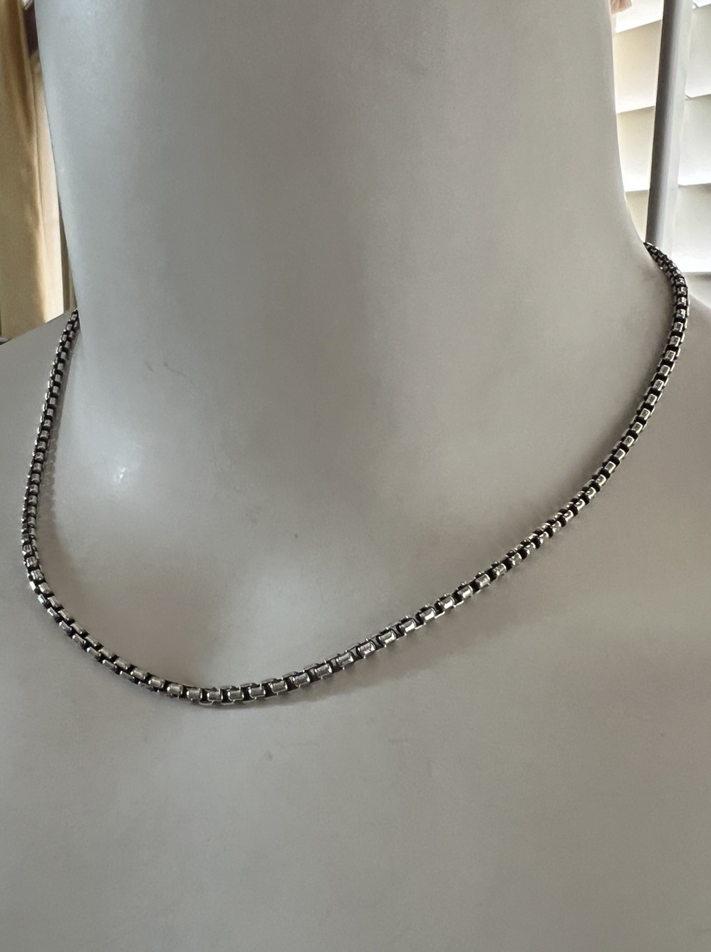 David Yurman Sterling Silver 2.7mm 16” Box Chain Necklace 14k Gold Hangtag