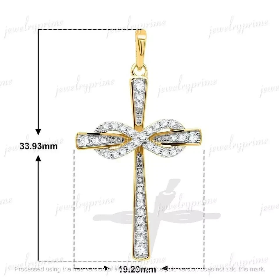 1/2 Ct Lab-Created Diamond Cross Pendant 14K Yellow Gold Plated