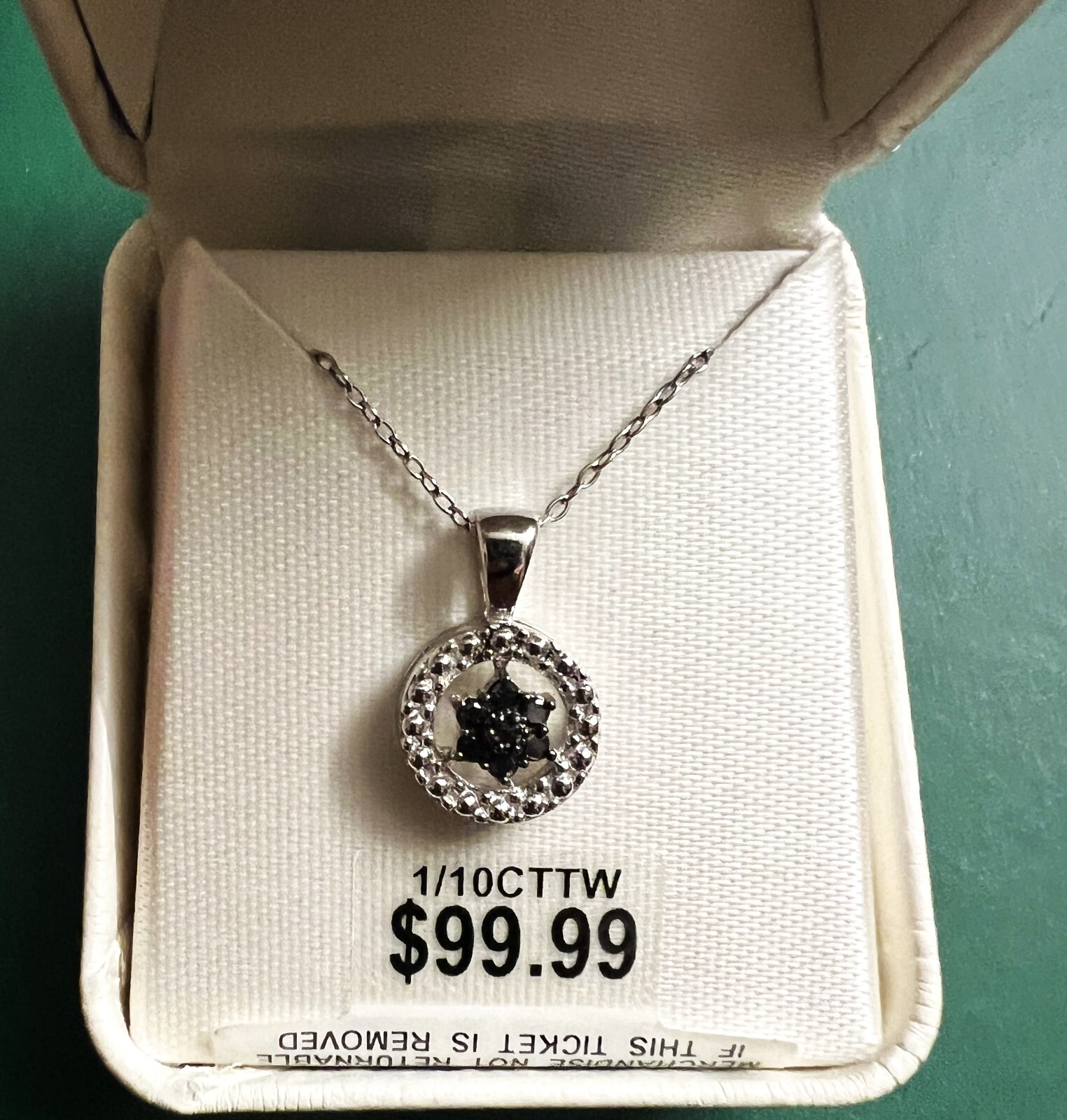BRAND NEW STERLING SILVER 1/10 CARAT DIAMOND BLACK & WHITE ROUND PENDANT #B56