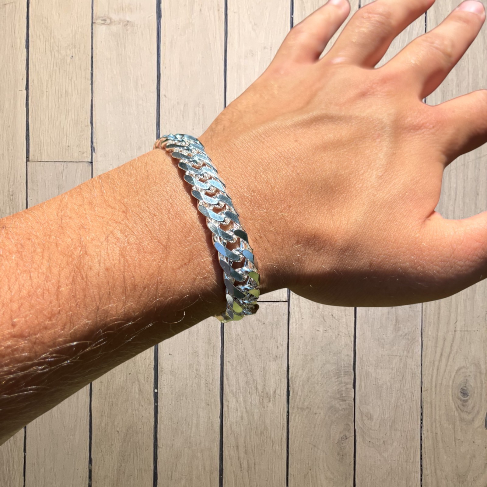12mm Double Curb Link Bracelet – Real Solid 925 Sterling Silver MADE IN ITALY