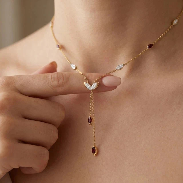3Ct Marquise Cut Lab Created Diamond Lariat Necklace In 14K Yellow Gold Plated