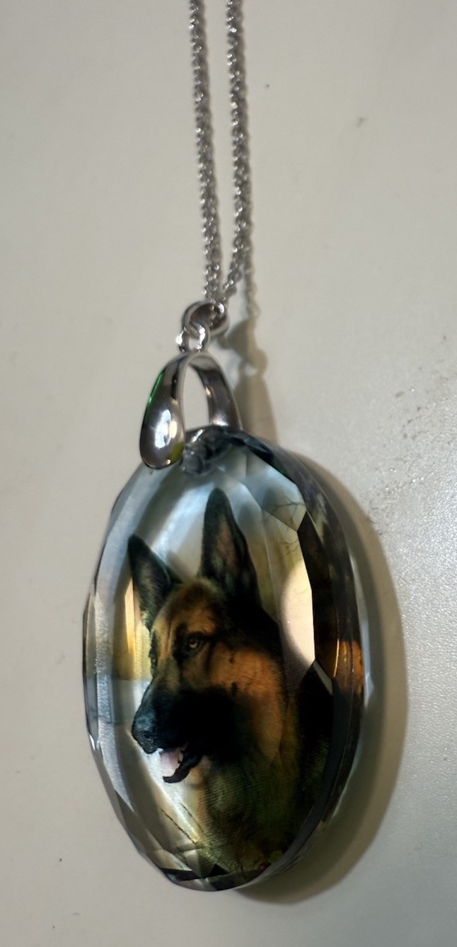 Sterling Silver 925 German Shepherd Crystal Photo Pendant Necklace Italy