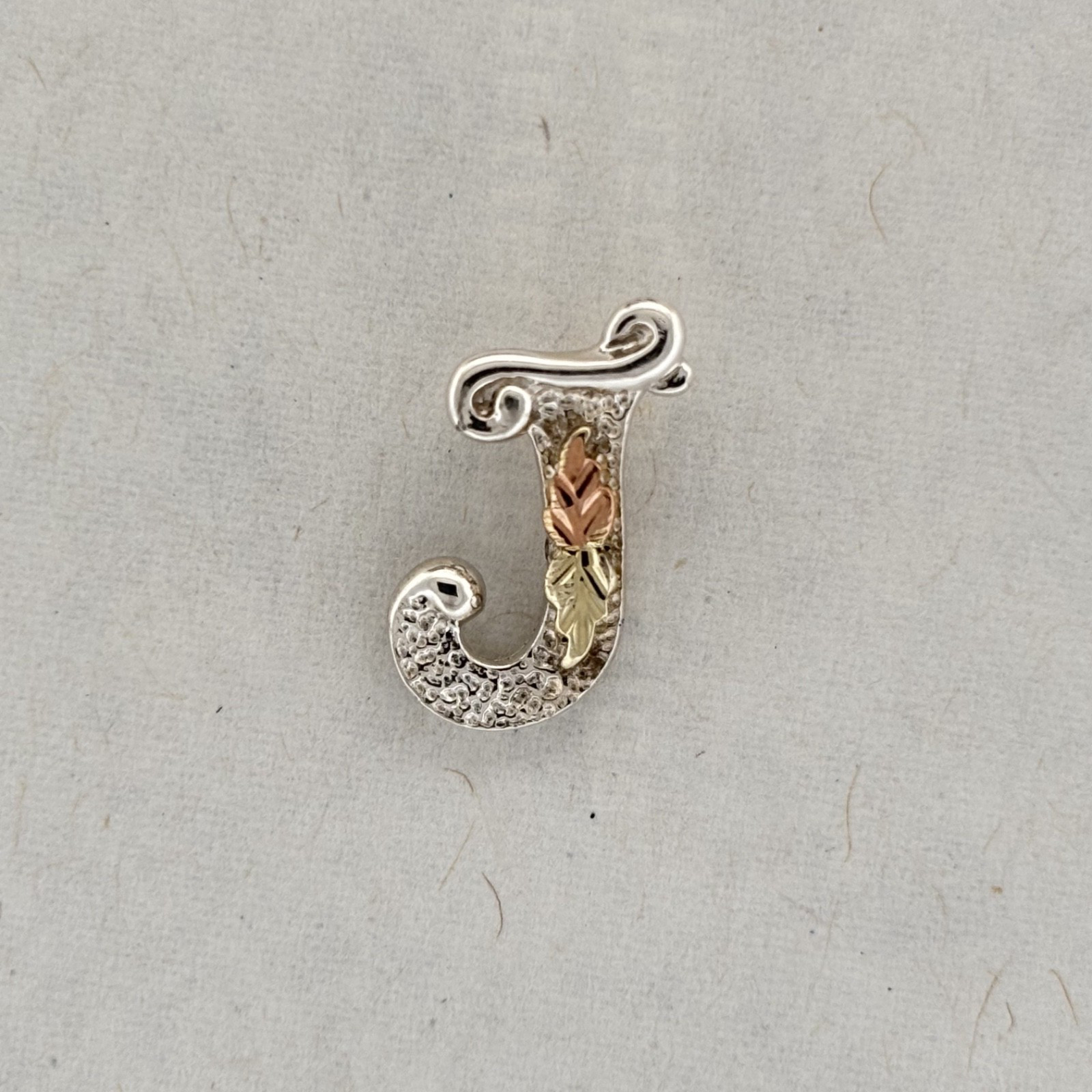 Small Sterling Silver 925 12k Gold Black Hills Gold “J” Pendant Floral Gift