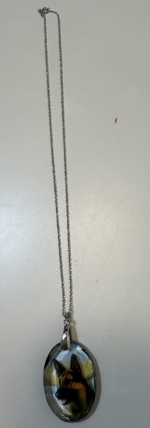 Sterling Silver 925 German Shepherd Crystal Photo Pendant Necklace Italy
