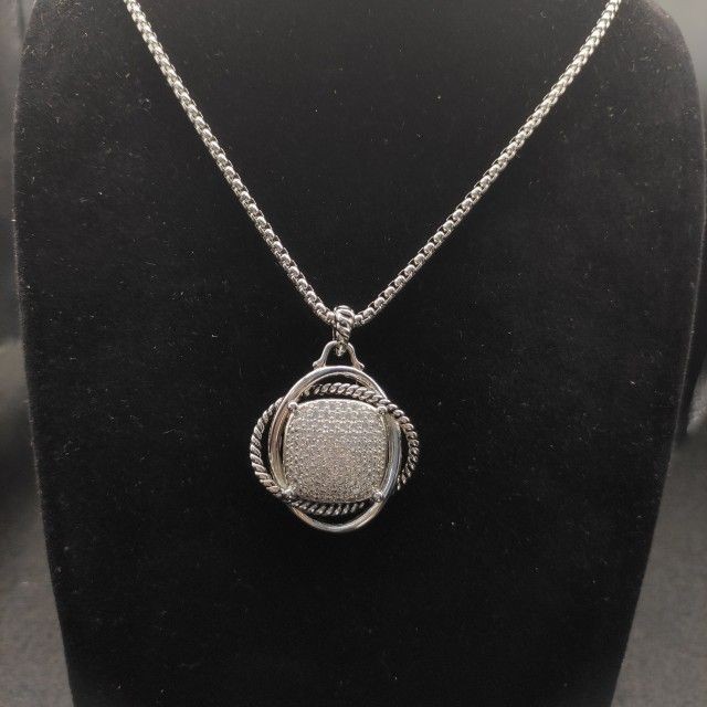 David Yurman Sterling Silver Infinity Pave Diamond 14mm Pendant Necklace