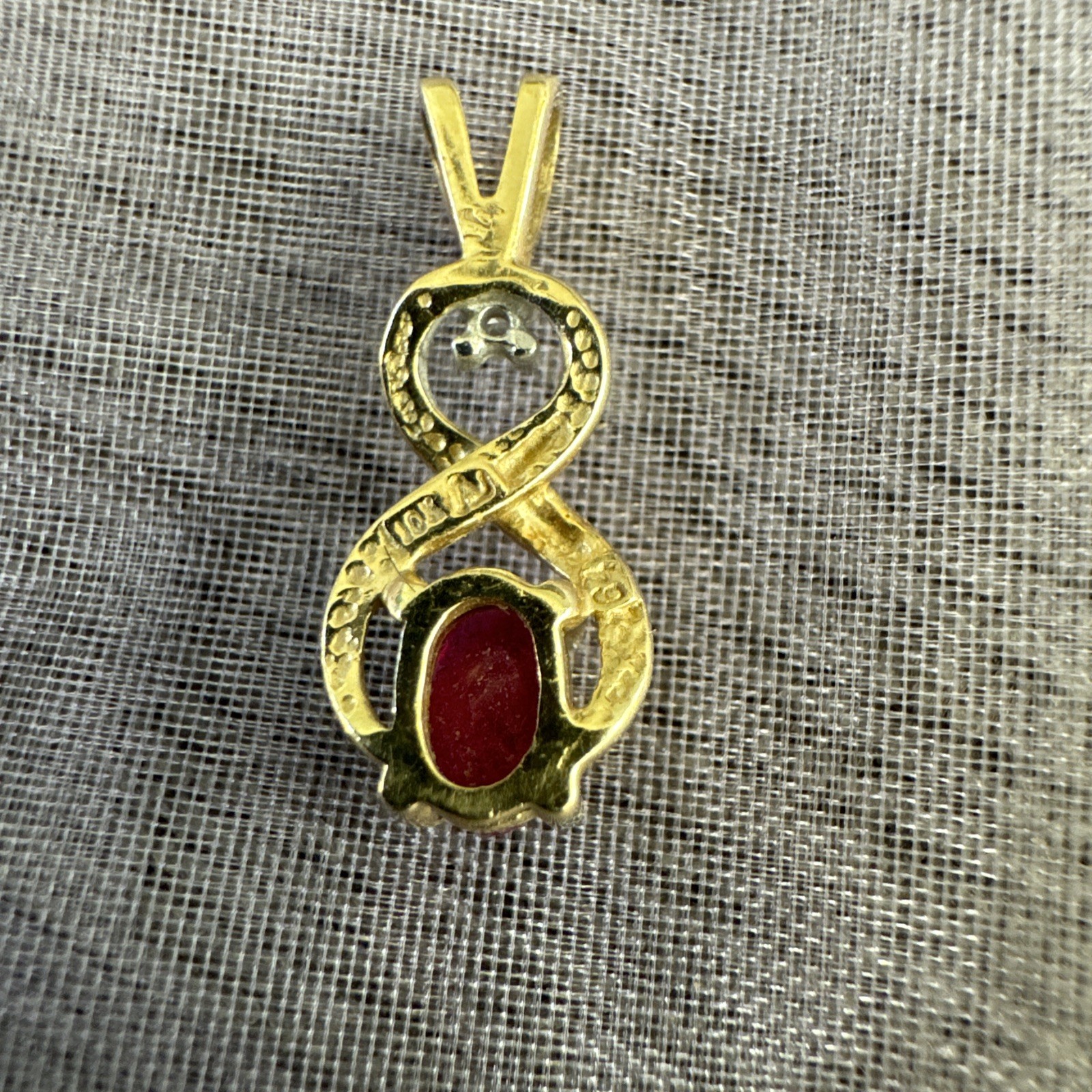 Garnet Sm. Diamond Symbol “8” Pendant Signed 10k Yellow Gold Very Good Luck
